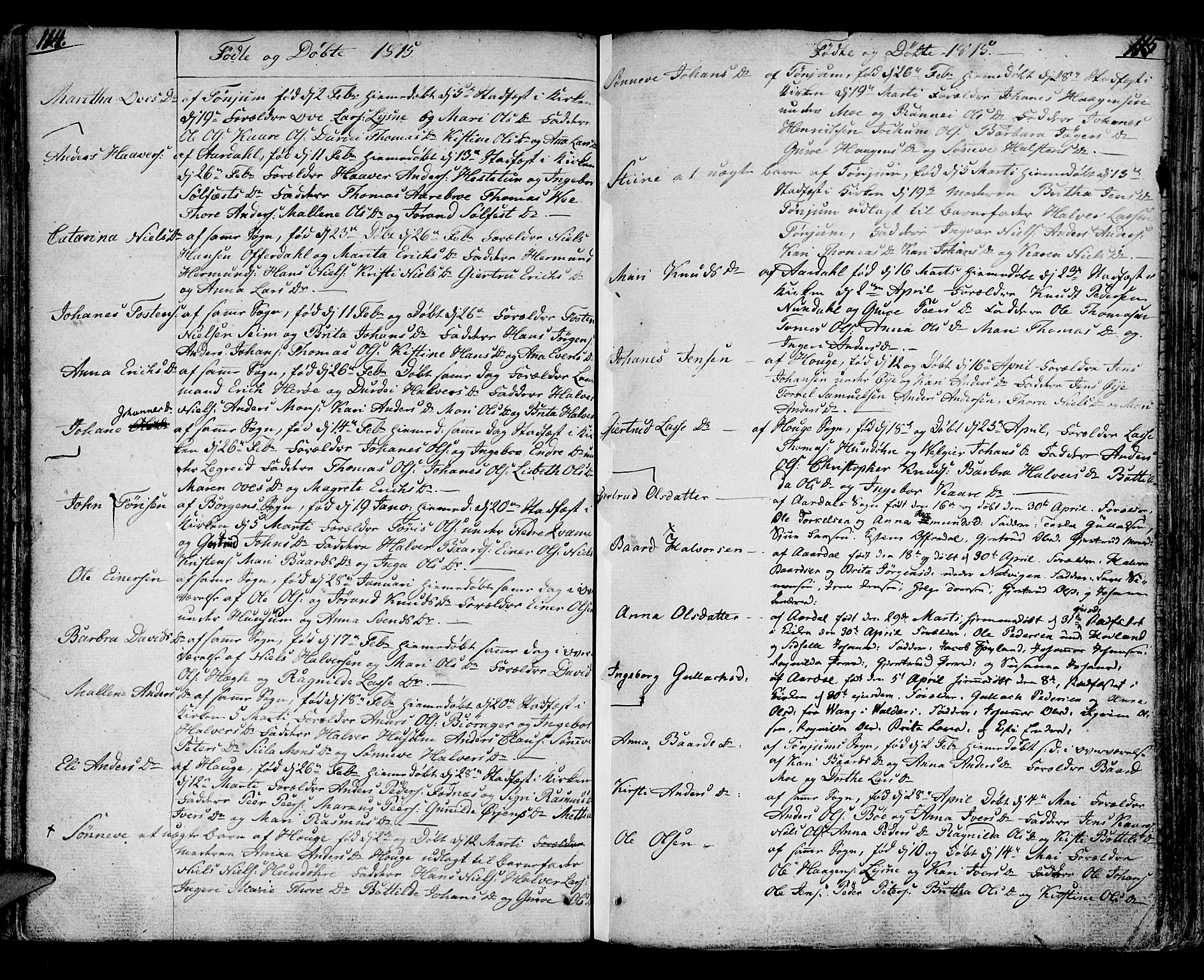 Lærdal sokneprestembete, SAB/A-81201: Parish register (official) no. A 4, 1805-1821, p. 114-115