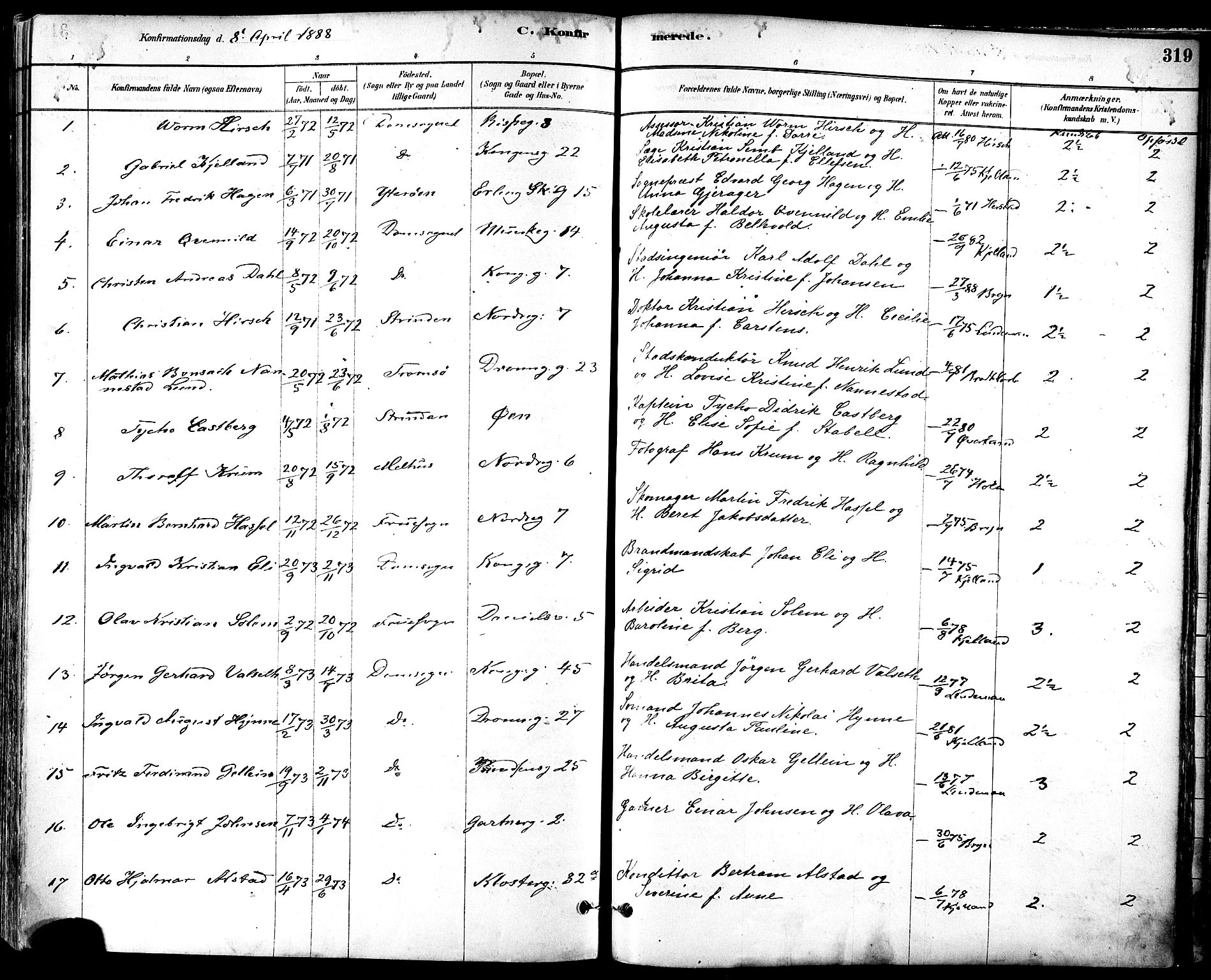 Ministerialprotokoller, klokkerbøker og fødselsregistre - Sør-Trøndelag, SAT/A-1456/601/L0057: Parish register (official) no. 601A25, 1877-1891, p. 319