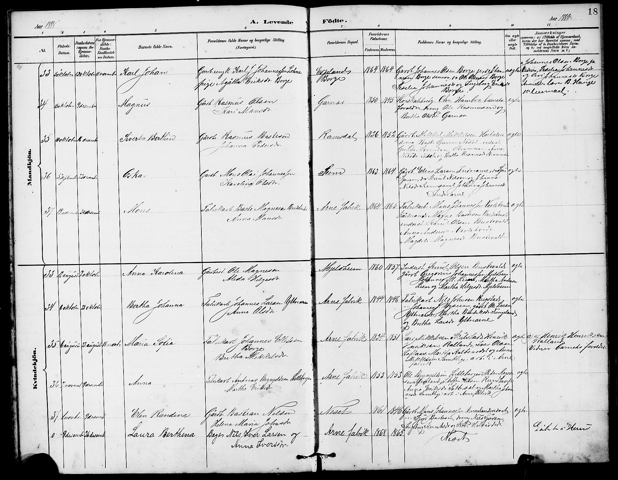 Arna sokneprestembete, AV/SAB-A-74001/H/Ha/Hab: Parish register (copy) no. A 3, 1887-1897, p. 18