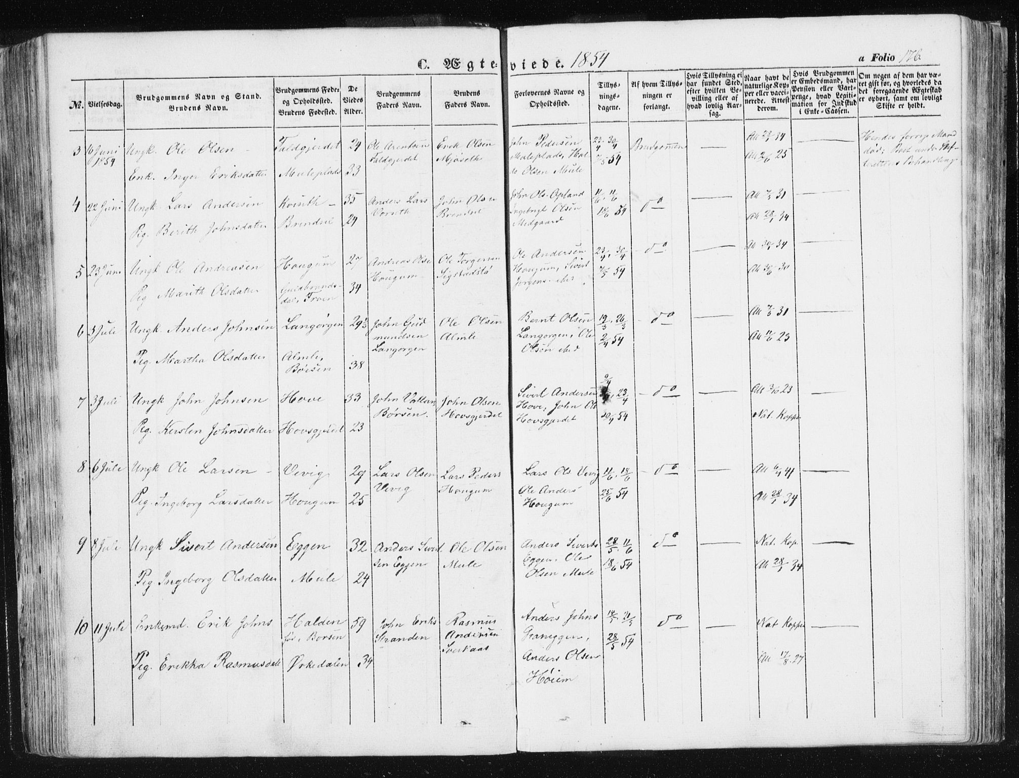 Ministerialprotokoller, klokkerbøker og fødselsregistre - Sør-Trøndelag, SAT/A-1456/612/L0376: Parish register (official) no. 612A08, 1846-1859, p. 176