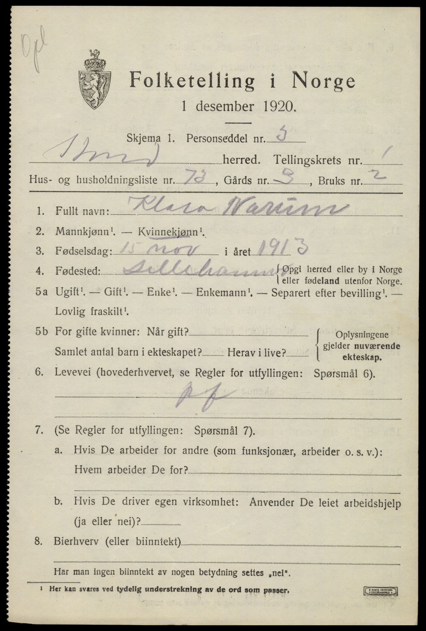 SAH, 1920 census for Søndre Land, 1920, p. 2181