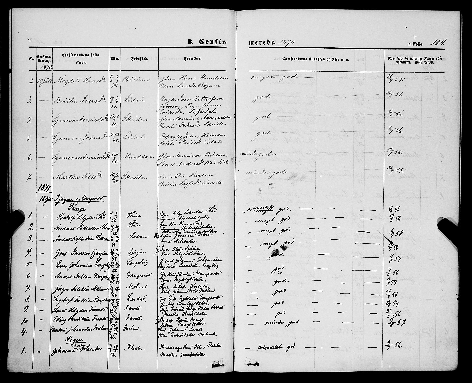 Balestrand sokneprestembete, SAB/A-79601/H/Haa/Haaa/L0003: Parish register (official) no. A 3, 1867-1878, p. 104