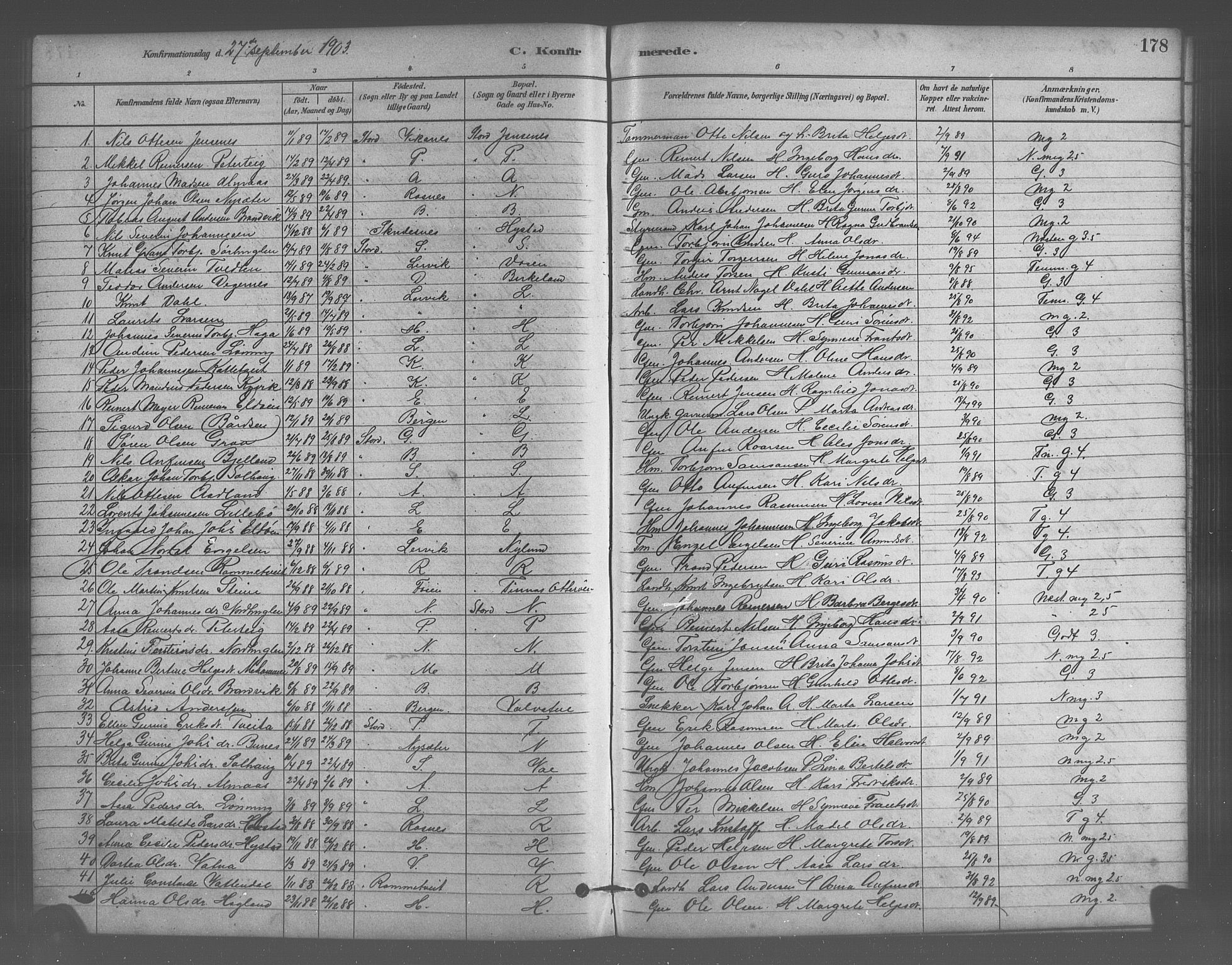 Stord sokneprestembete, AV/SAB-A-78201/H/Hab: Parish register (copy) no. A 2, 1879-1909, p. 178
