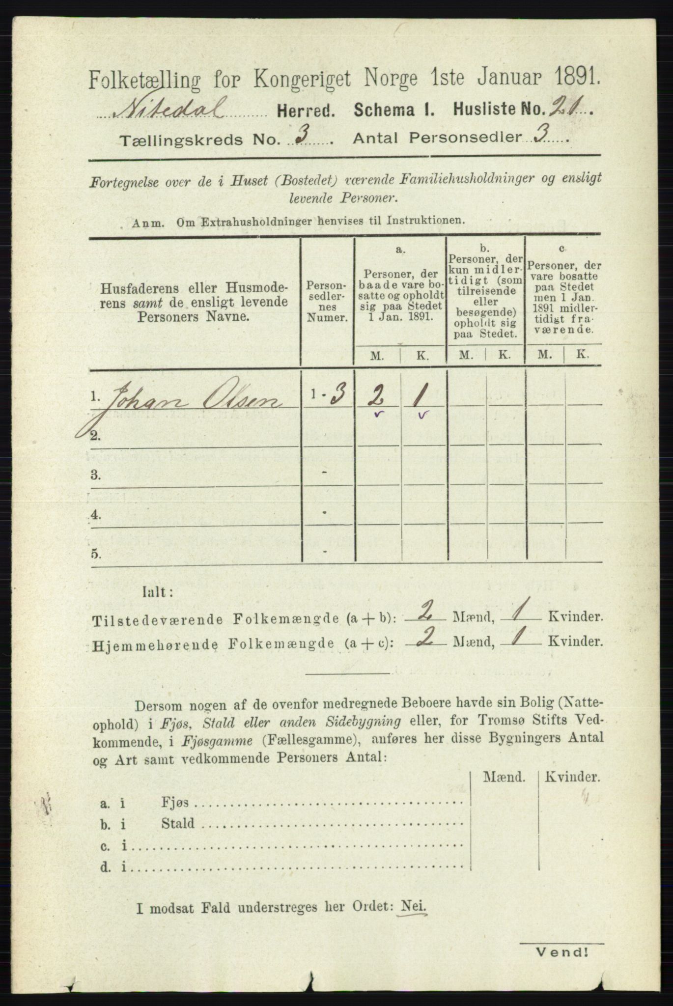 RA, 1891 census for 0233 Nittedal, 1891, p. 1146