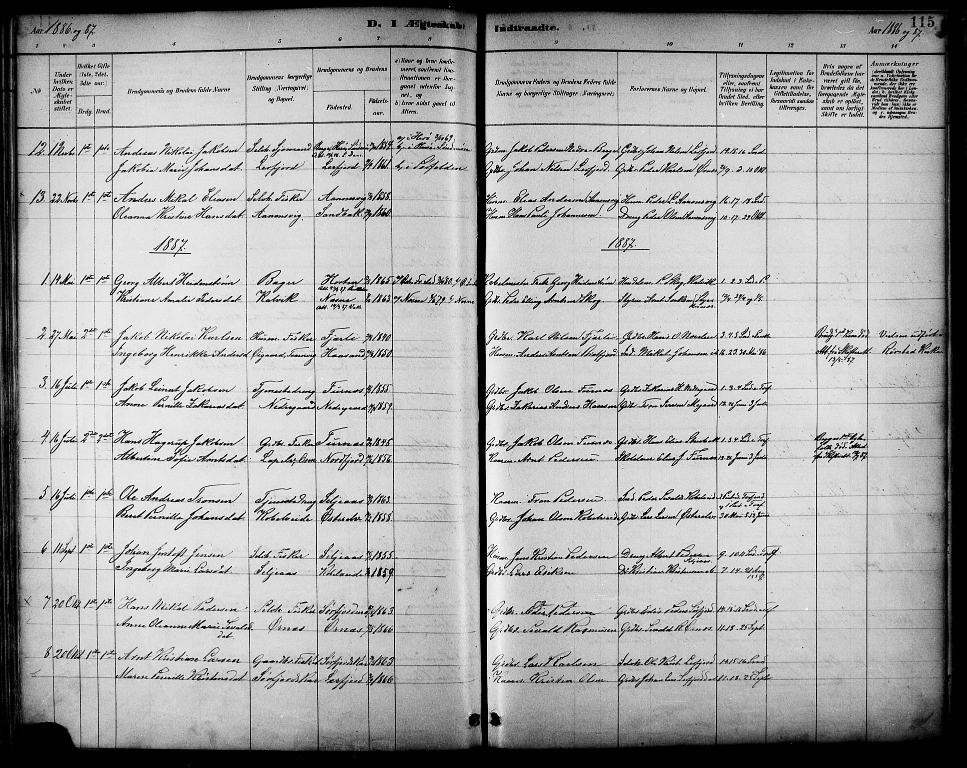 Ministerialprotokoller, klokkerbøker og fødselsregistre - Nordland, AV/SAT-A-1459/854/L0777: Parish register (official) no. 854A01 /1, 1883-1891, p. 115