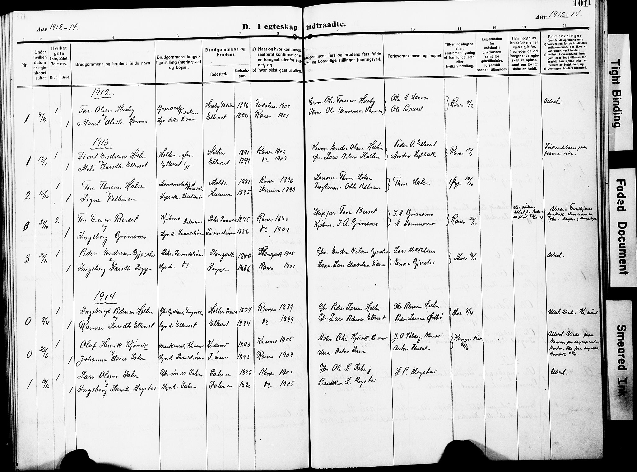 Ministerialprotokoller, klokkerbøker og fødselsregistre - Møre og Romsdal, SAT/A-1454/596/L1059: Parish register (copy) no. 596C02, 1908-1922, p. 101
