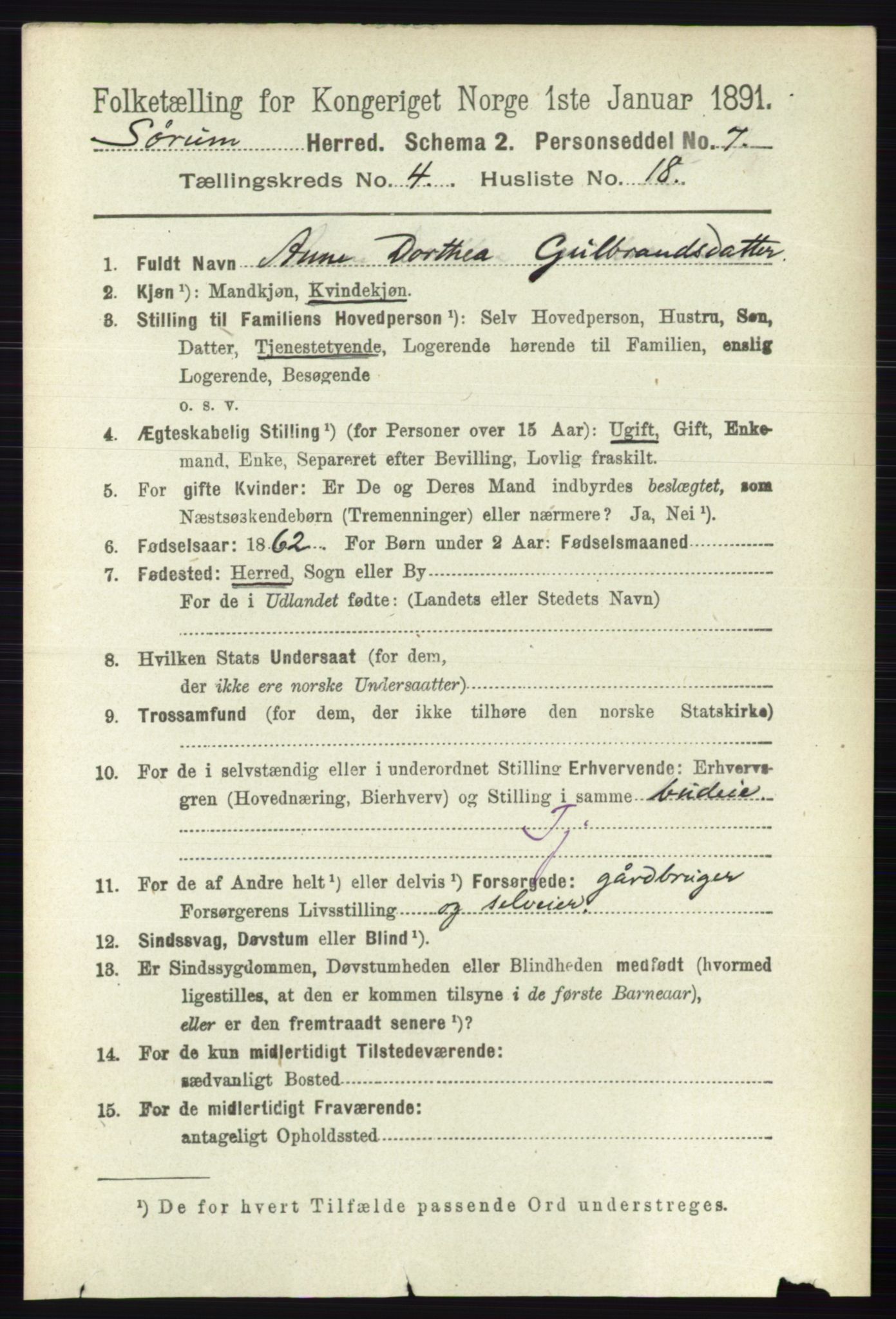 RA, 1891 census for 0226 Sørum, 1891, p. 1994