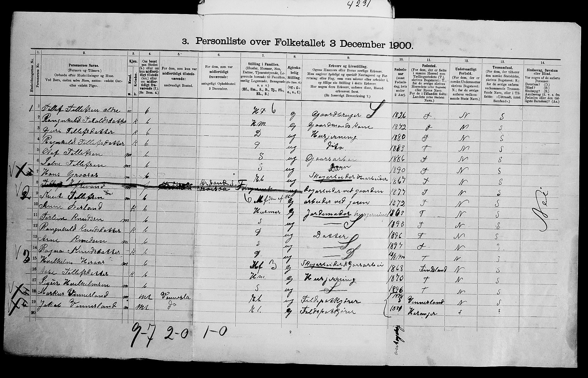 SAK, 1900 census for Iveland, 1900, p. 35