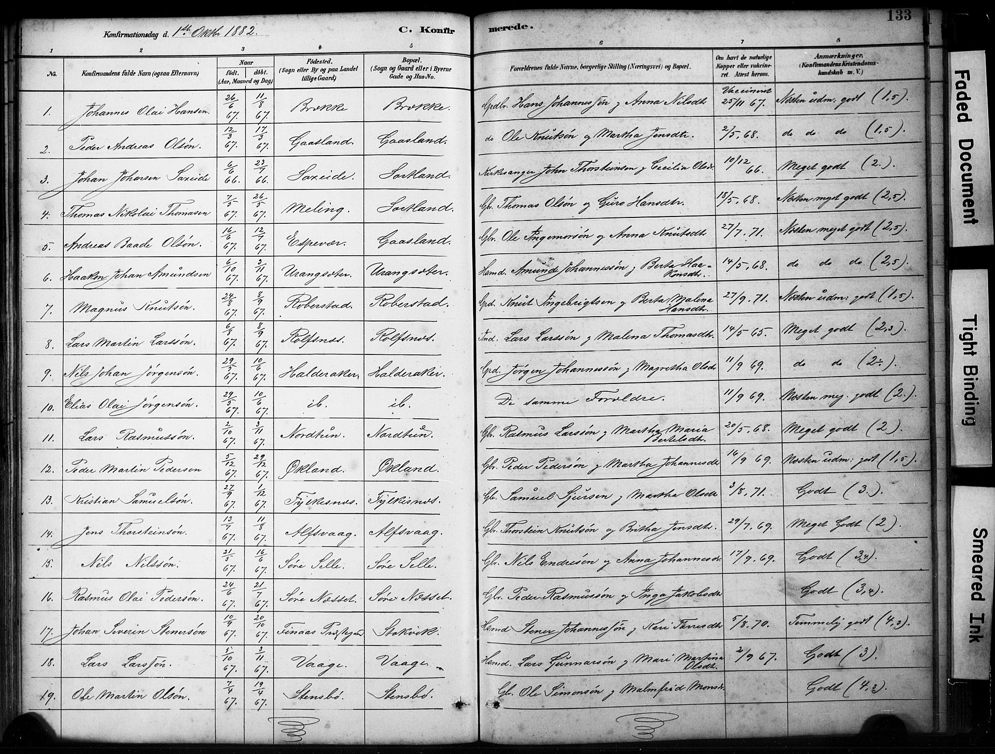 Finnås sokneprestembete, SAB/A-99925/H/Ha/Hab/Habb/L0003: Parish register (copy) no. B 3, 1882-1897, p. 133