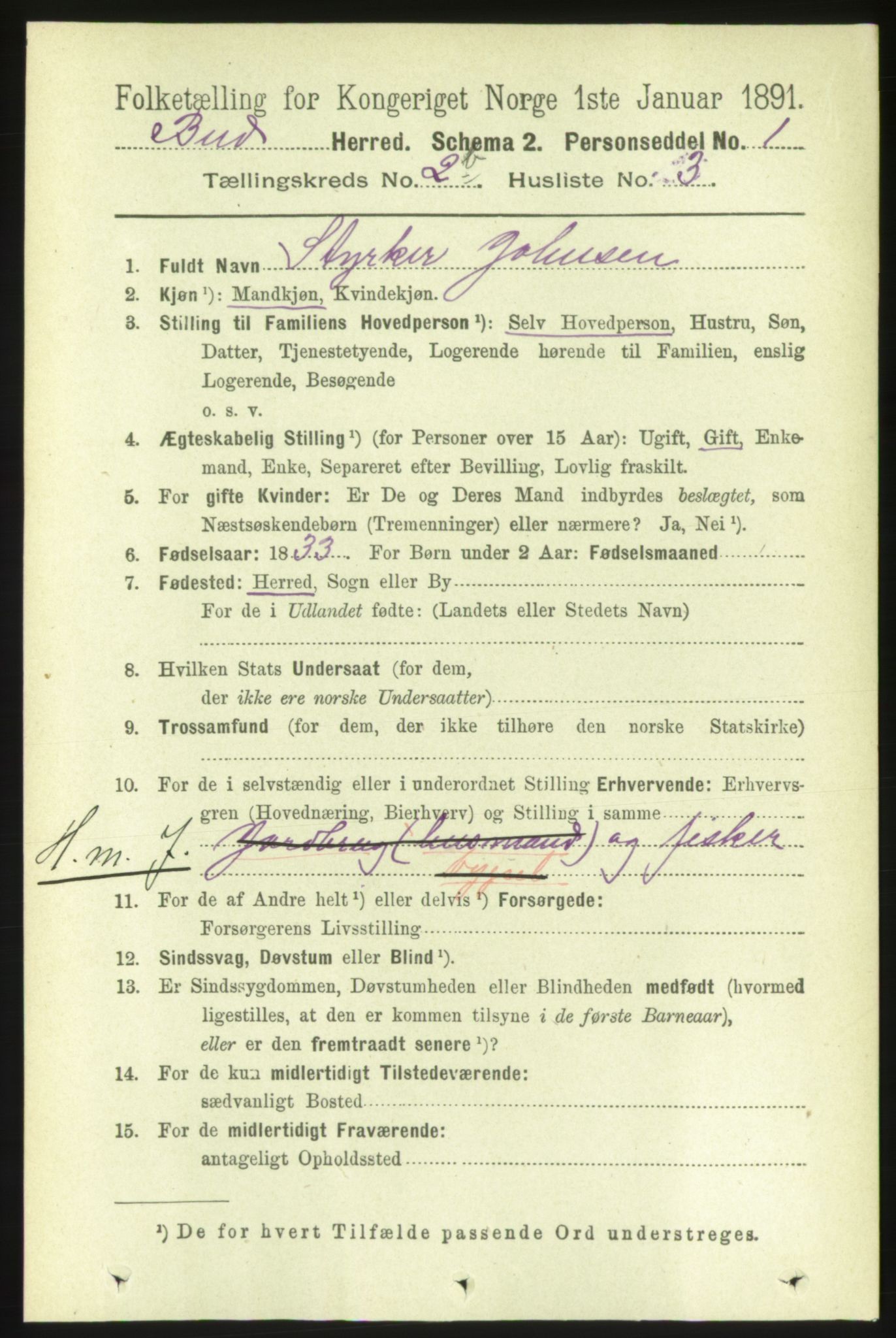 RA, 1891 census for 1549 Bud, 1891, p. 1237