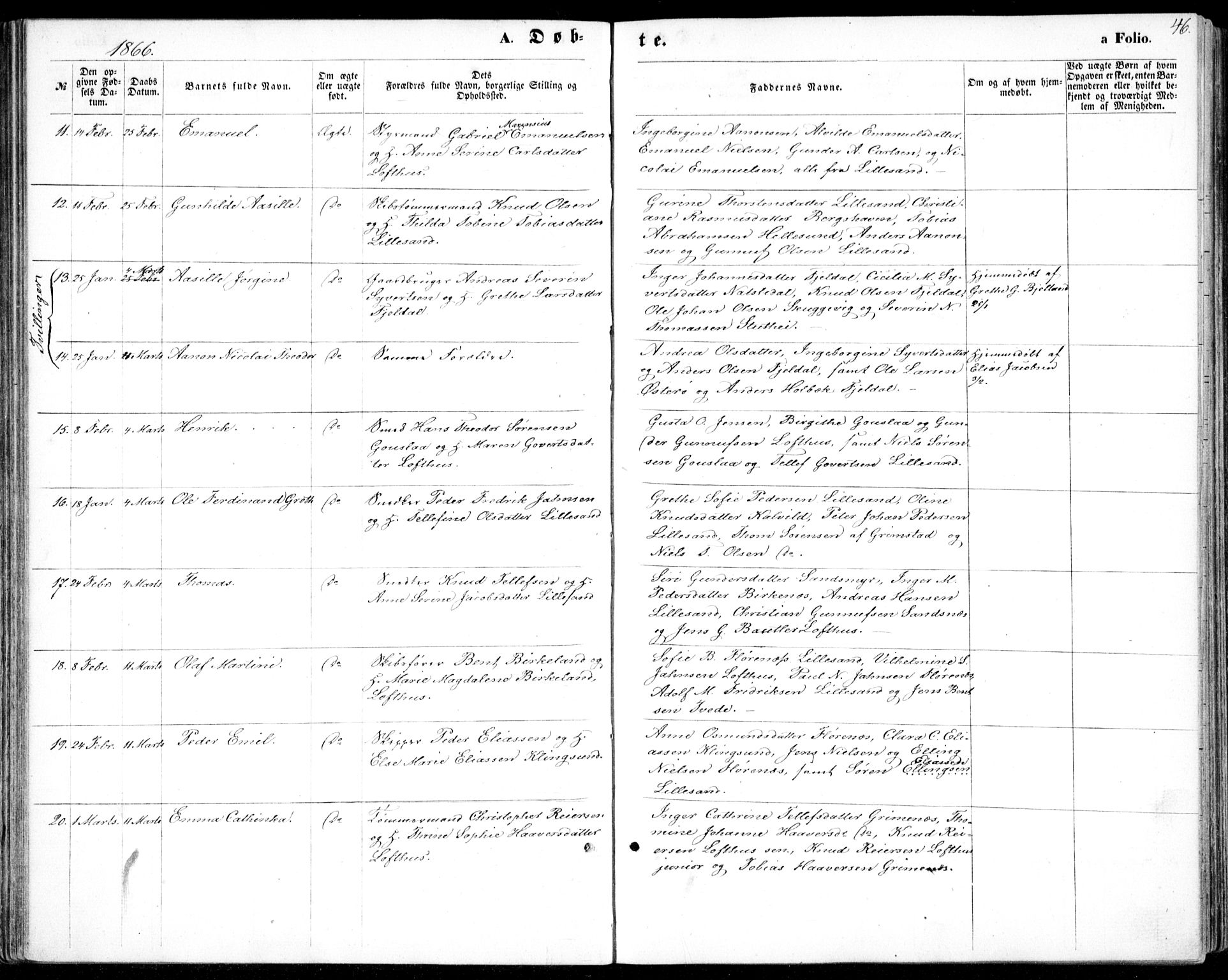 Vestre Moland sokneprestkontor, AV/SAK-1111-0046/F/Fb/Fbb/L0004: Parish register (copy) no. B 4, 1861-1872, p. 46