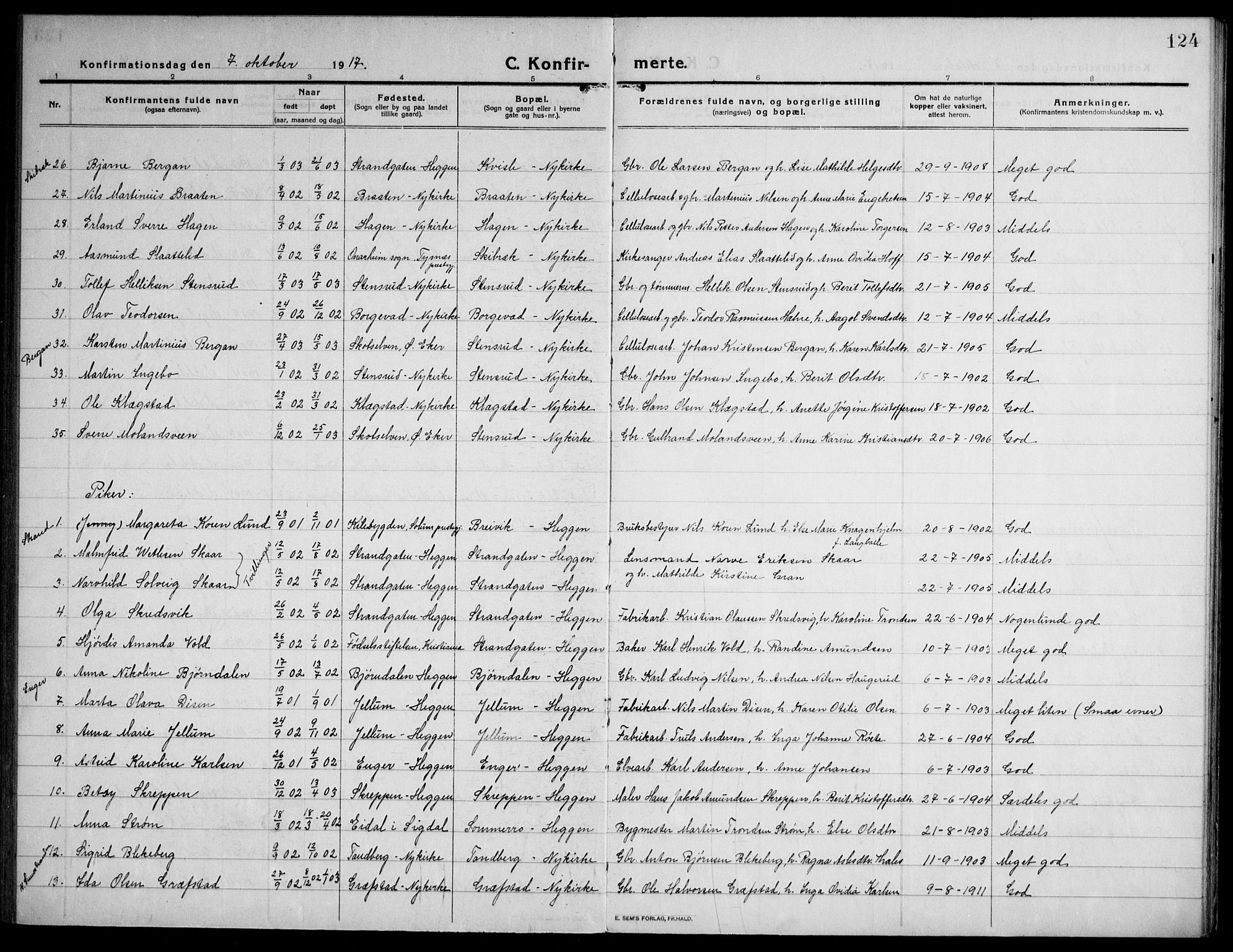 Modum kirkebøker, AV/SAKO-A-234/F/Fa/L0018: Parish register (official) no. 18, 1912-1924, p. 124
