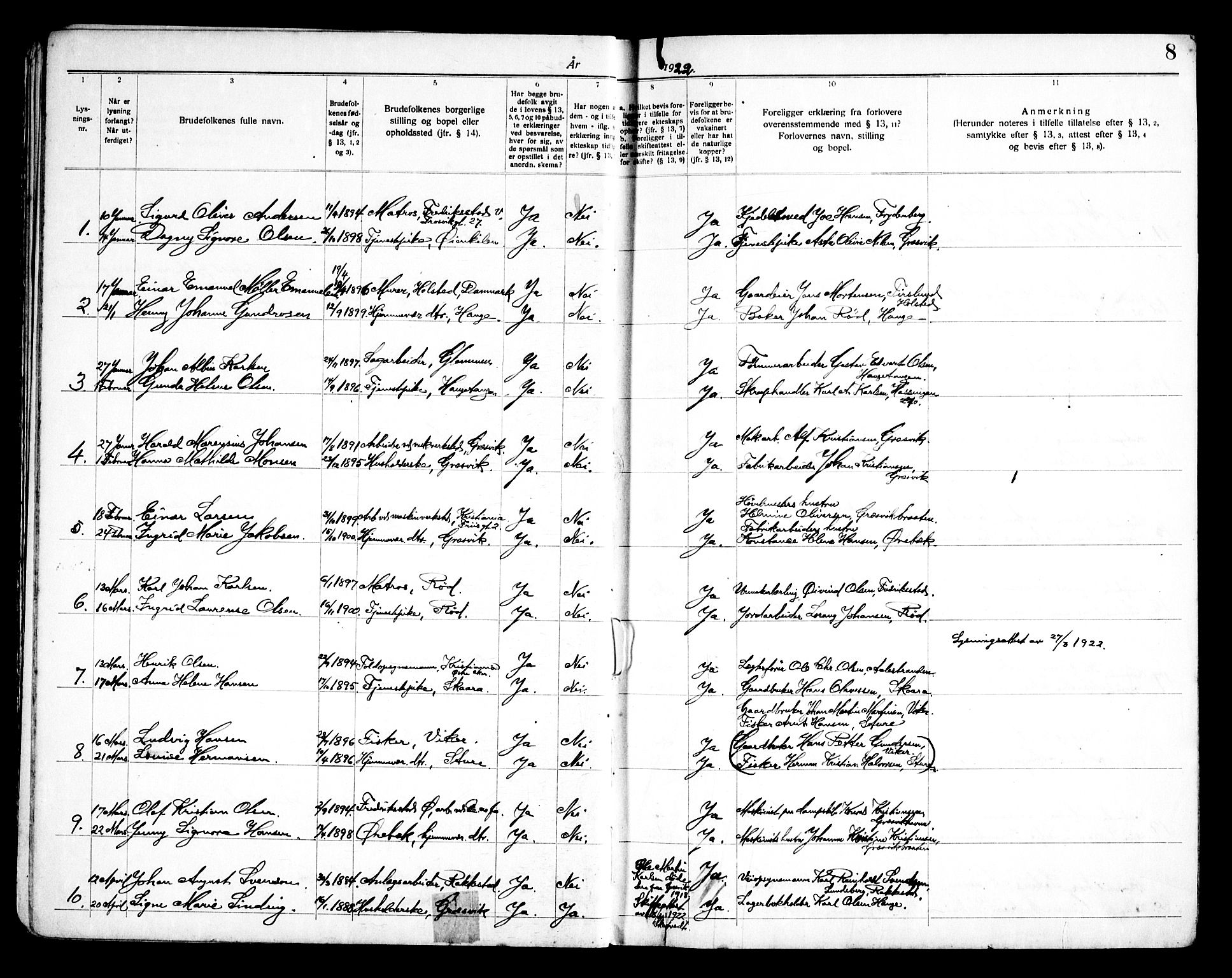 Onsøy prestekontor Kirkebøker, SAO/A-10914/H/Hb/L0001: Banns register no. II 1, 1919-1949, p. 8