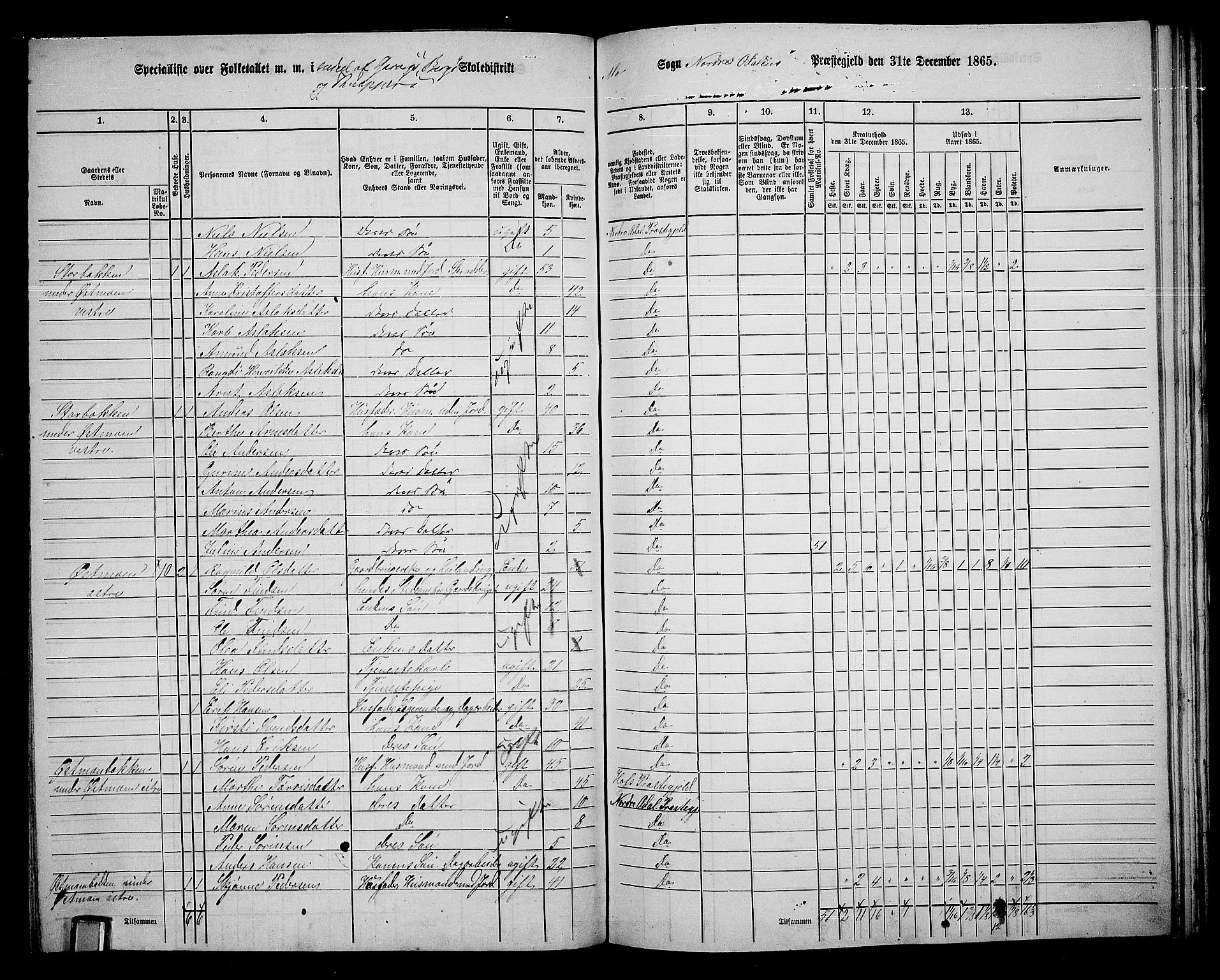 RA, 1865 census for Nord-Odal, 1865, p. 131