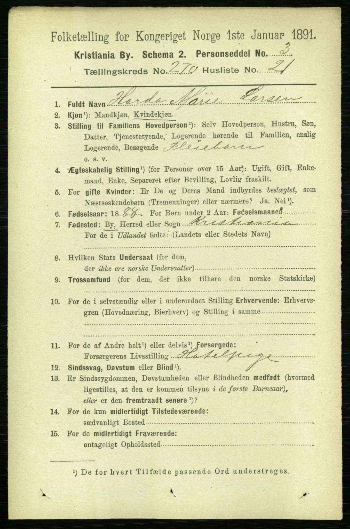 RA, 1891 census for 0301 Kristiania, 1891, p. 164431