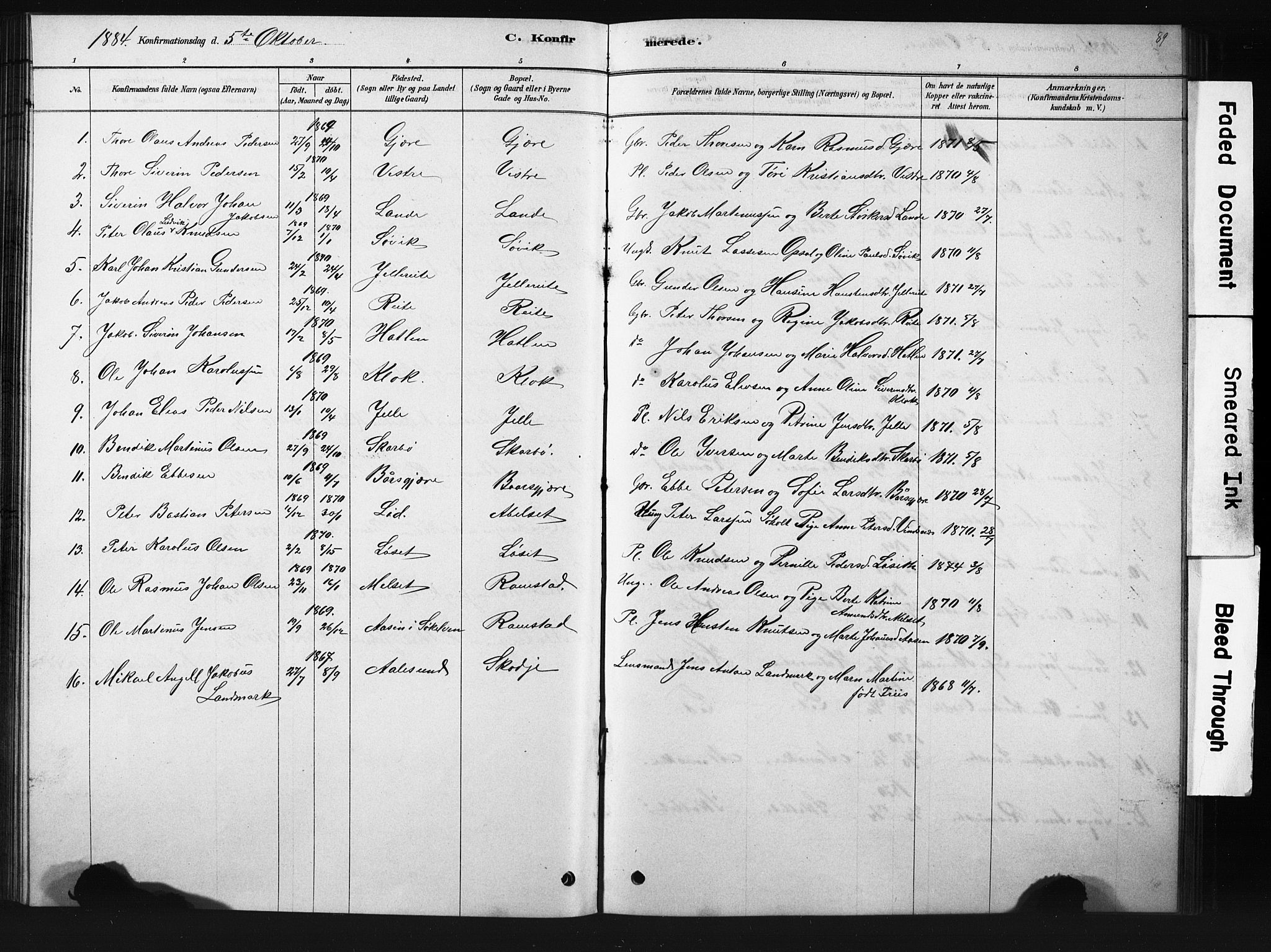 Ministerialprotokoller, klokkerbøker og fødselsregistre - Møre og Romsdal, SAT/A-1454/522/L0326: Parish register (copy) no. 522C05, 1878-1890, p. 89