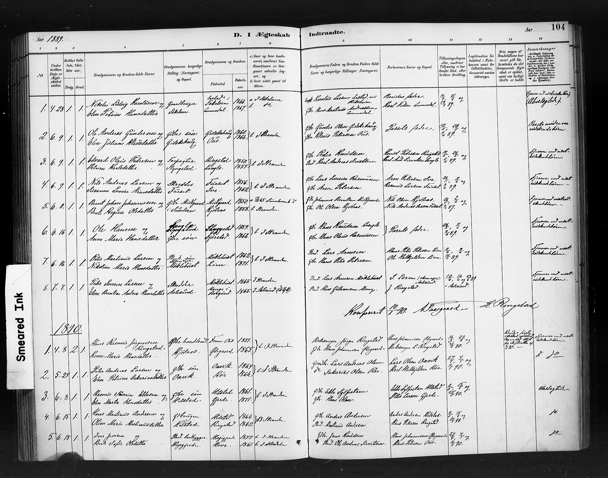 Ministerialprotokoller, klokkerbøker og fødselsregistre - Møre og Romsdal, SAT/A-1454/520/L0283: Parish register (official) no. 520A12, 1882-1898, p. 104