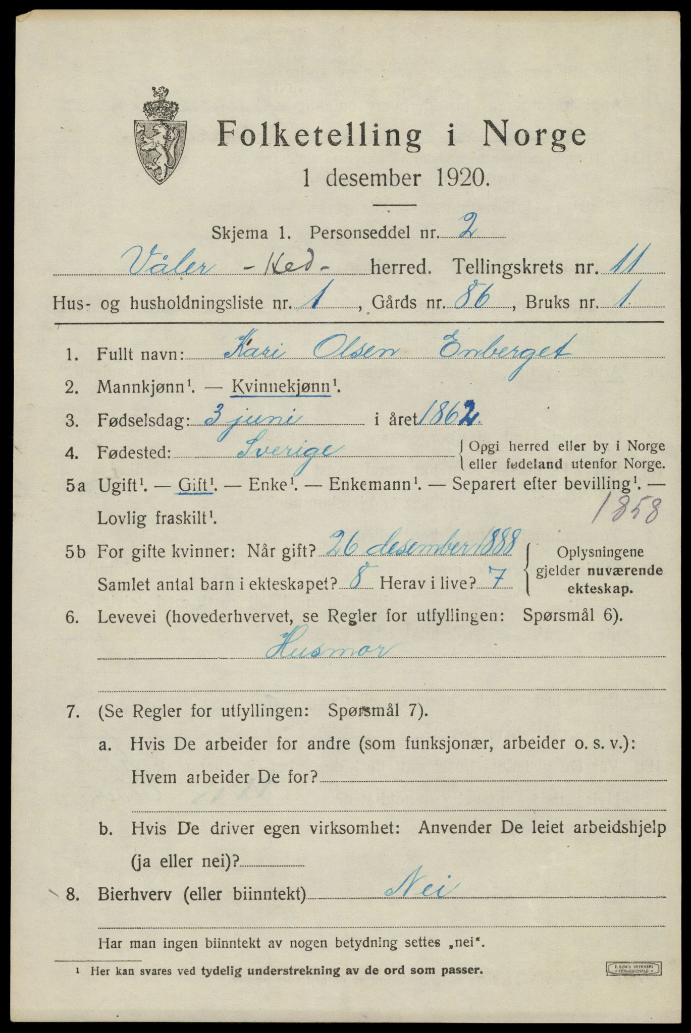 SAH, 1920 census for Våler (Hedmark), 1920, p. 10267