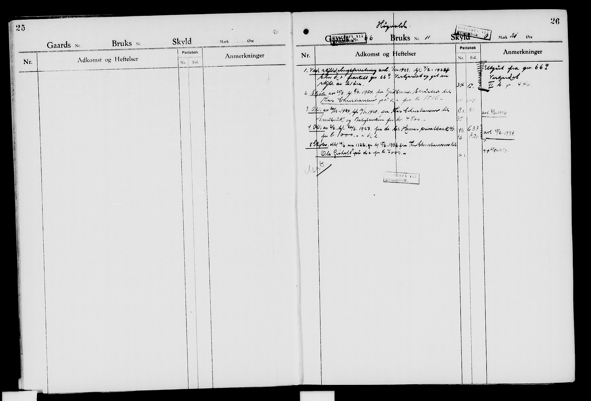 Nord-Hedmark sorenskriveri, SAH/TING-012/H/Ha/Had/Hade/L0007: Mortgage register no. 4.7, 1924-1940, p. 25-26