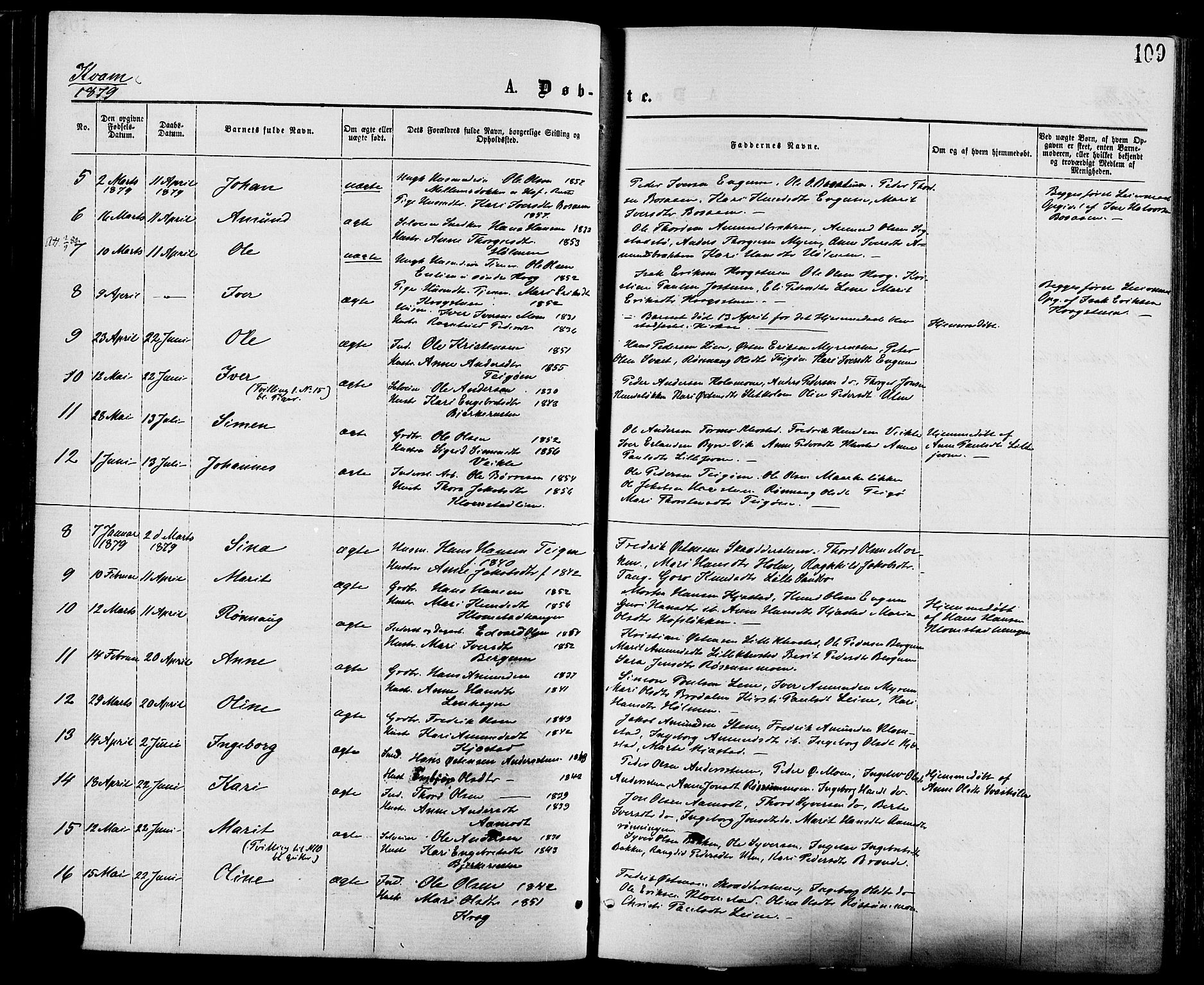 Nord-Fron prestekontor, AV/SAH-PREST-080/H/Ha/Haa/L0002: Parish register (official) no. 2, 1865-1883, p. 109