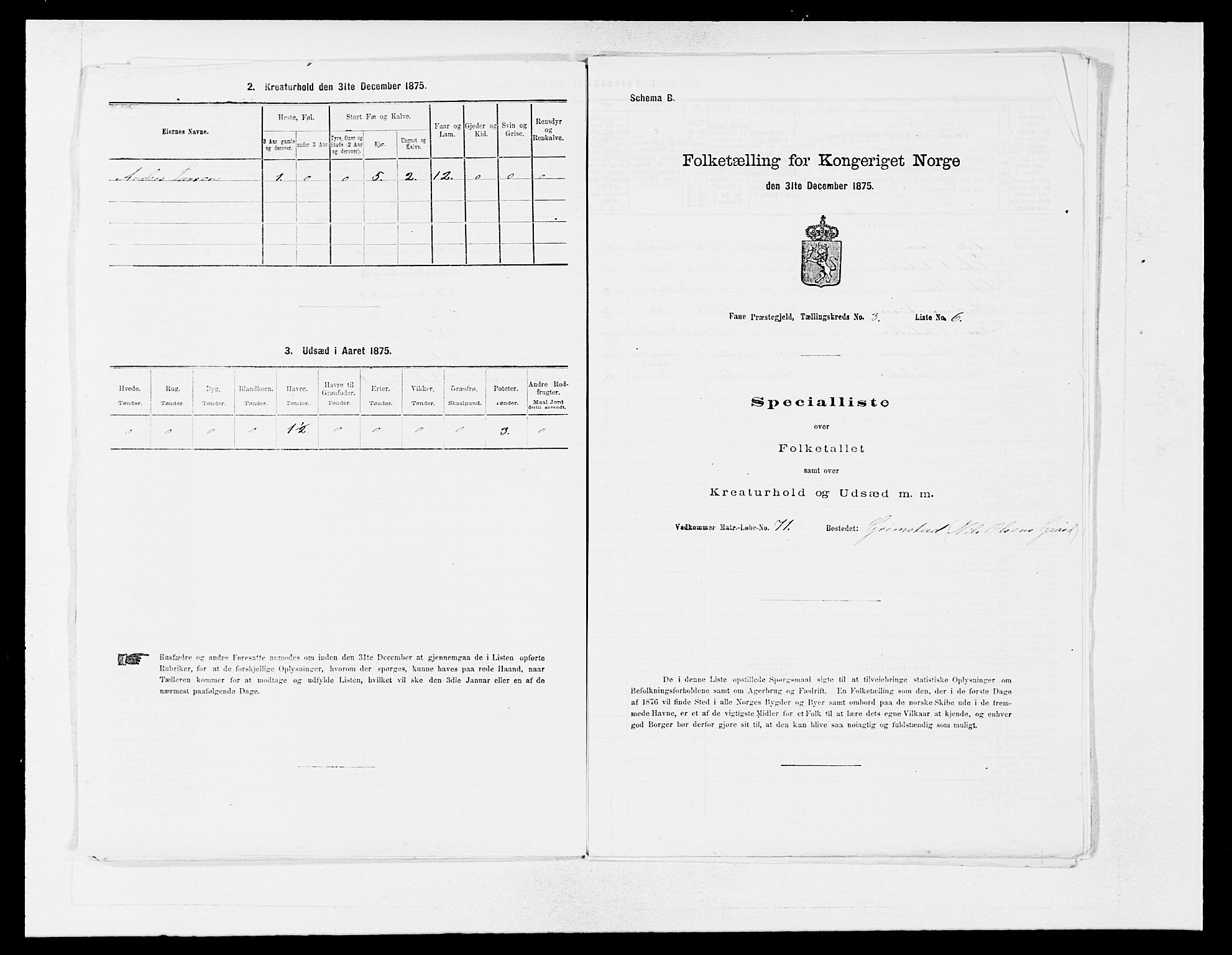 SAB, 1875 census for 1249P Fana, 1875, p. 326