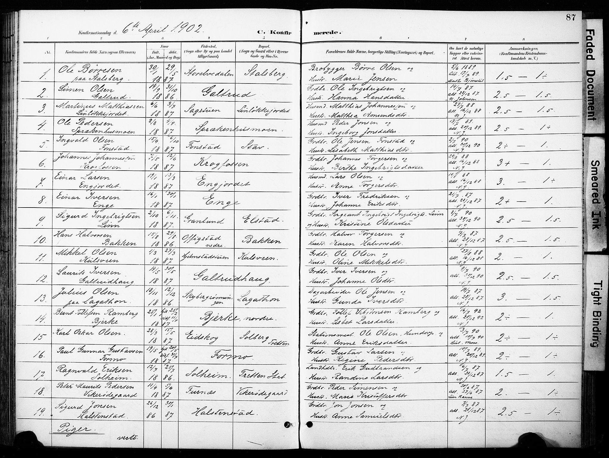 Øyer prestekontor, SAH/PREST-084/H/Ha/Haa/L0011: Parish register (official) no. 11, 1894-1905, p. 87