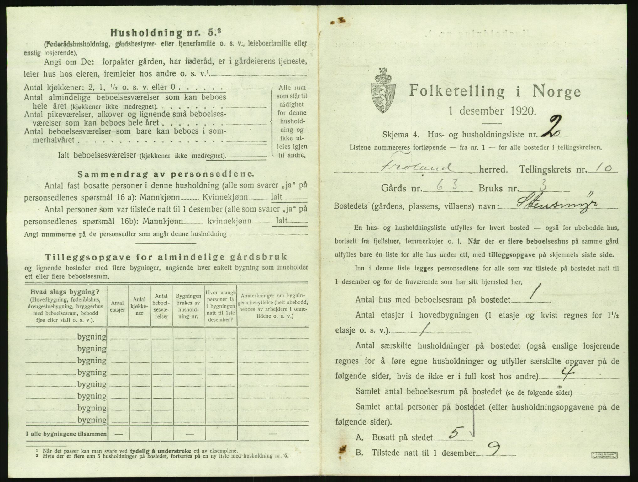 SAK, 1920 census for Froland, 1920, p. 833