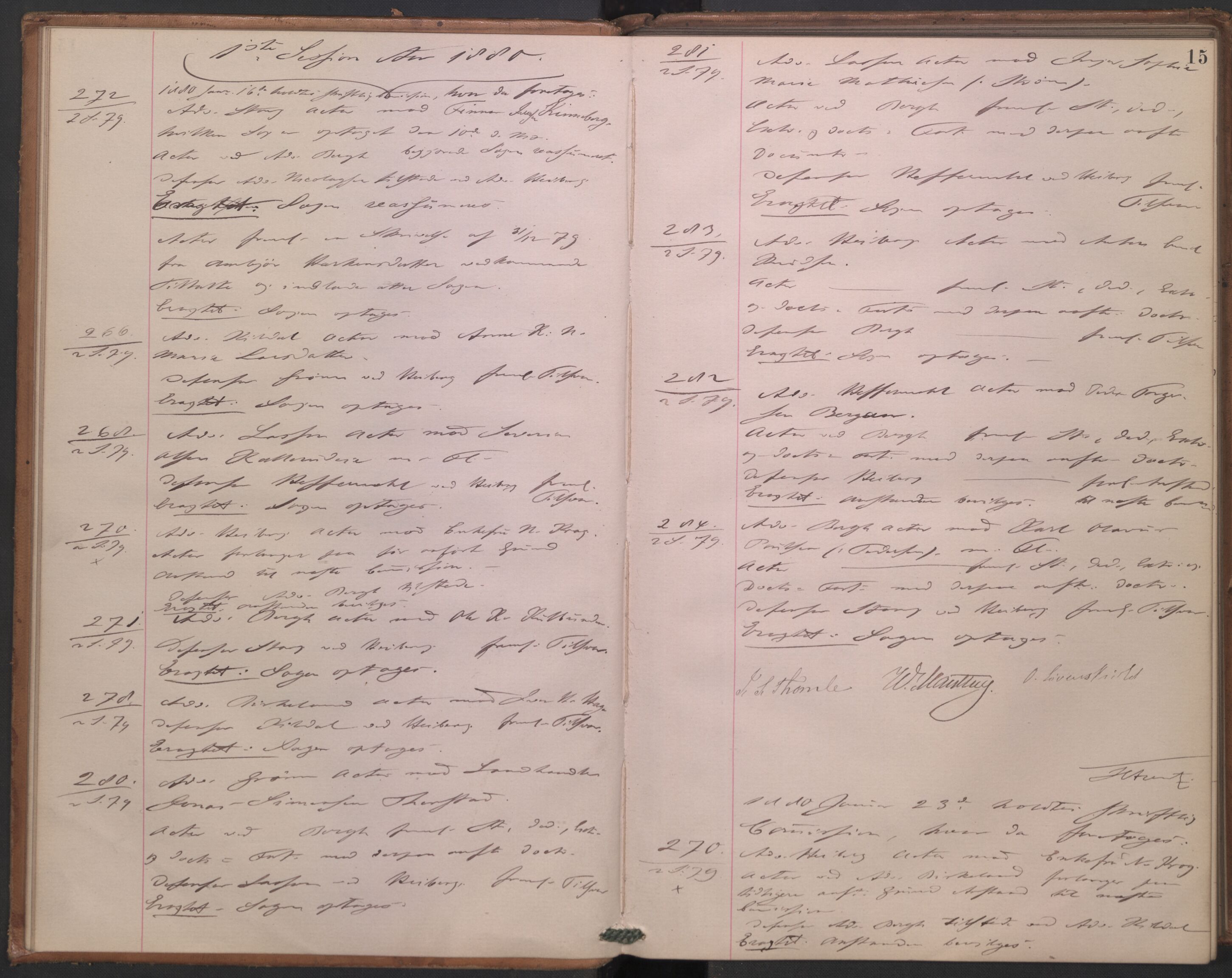 Høyesterett, AV/RA-S-1002/E/Ef/L0014: Protokoll over saker som gikk til skriftlig behandling, 1879-1884, p. 14b-15a