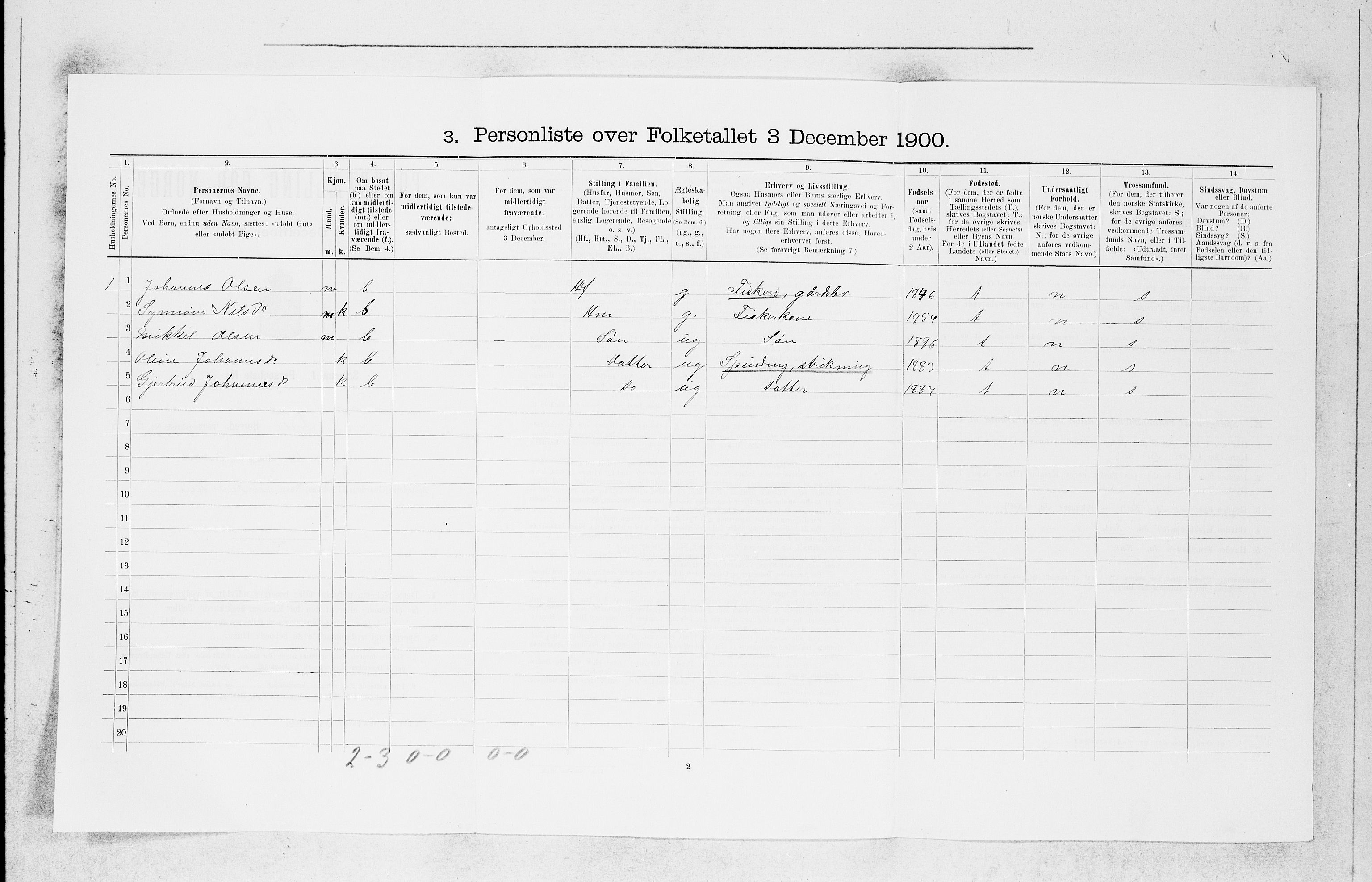 SAB, 1900 census for Fjell, 1900, p. 339