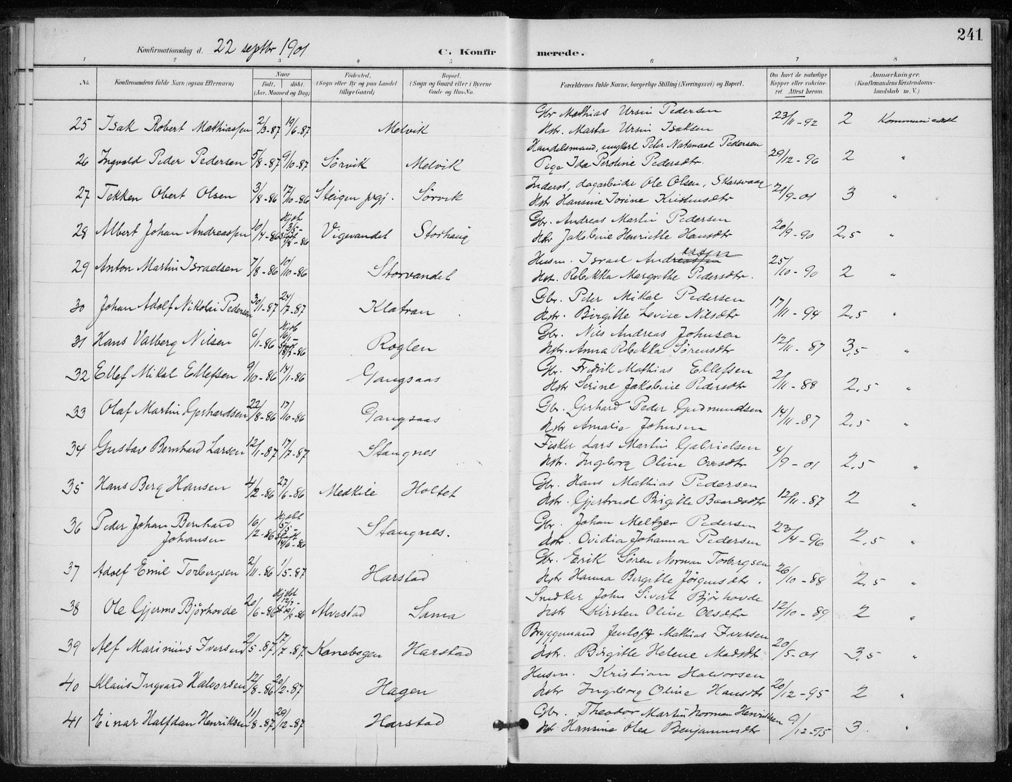 Trondenes sokneprestkontor, AV/SATØ-S-1319/H/Ha/L0017kirke: Parish register (official) no. 17, 1899-1908, p. 241