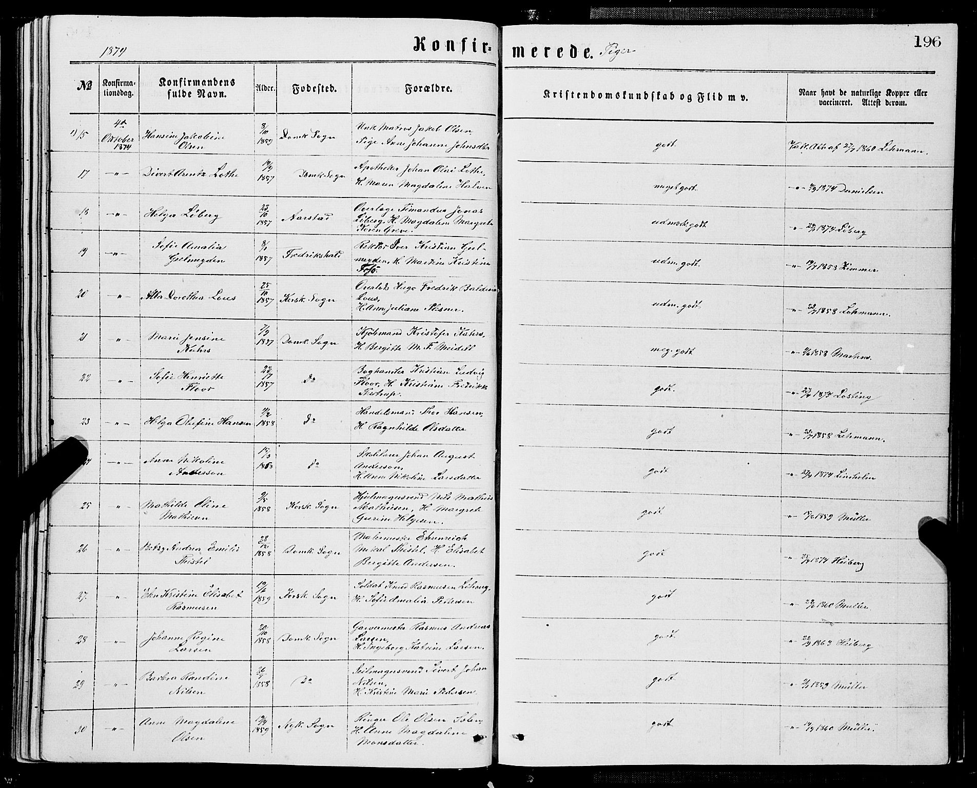 Domkirken sokneprestembete, AV/SAB-A-74801/H/Haa/L0029: Parish register (official) no. C 4, 1864-1879, p. 196