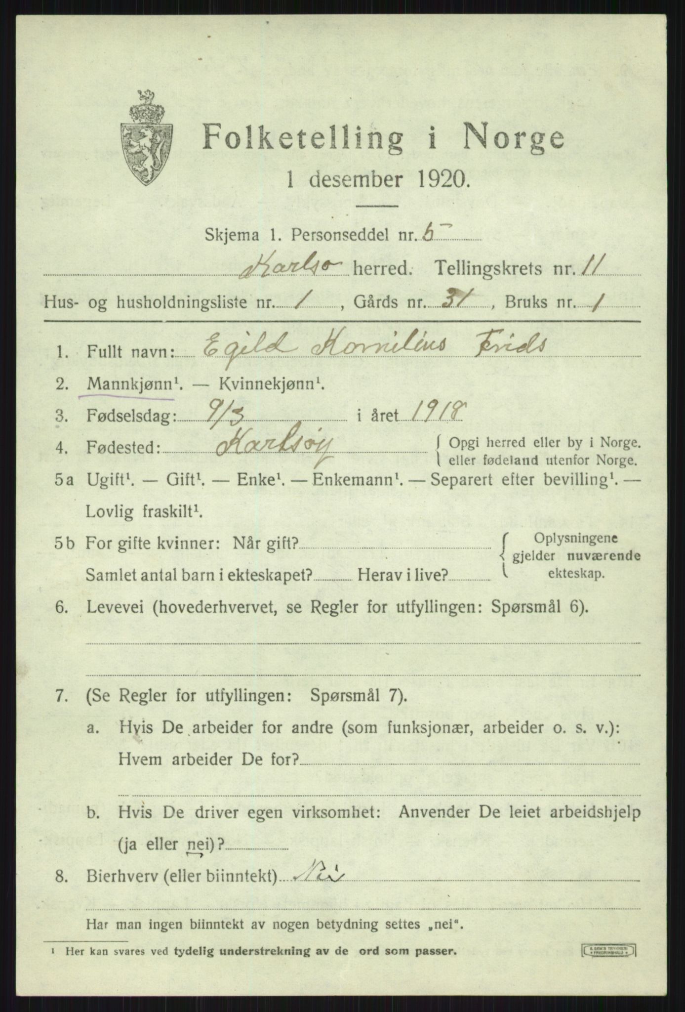 SATØ, 1920 census for Karlsøy, 1920, p. 3990