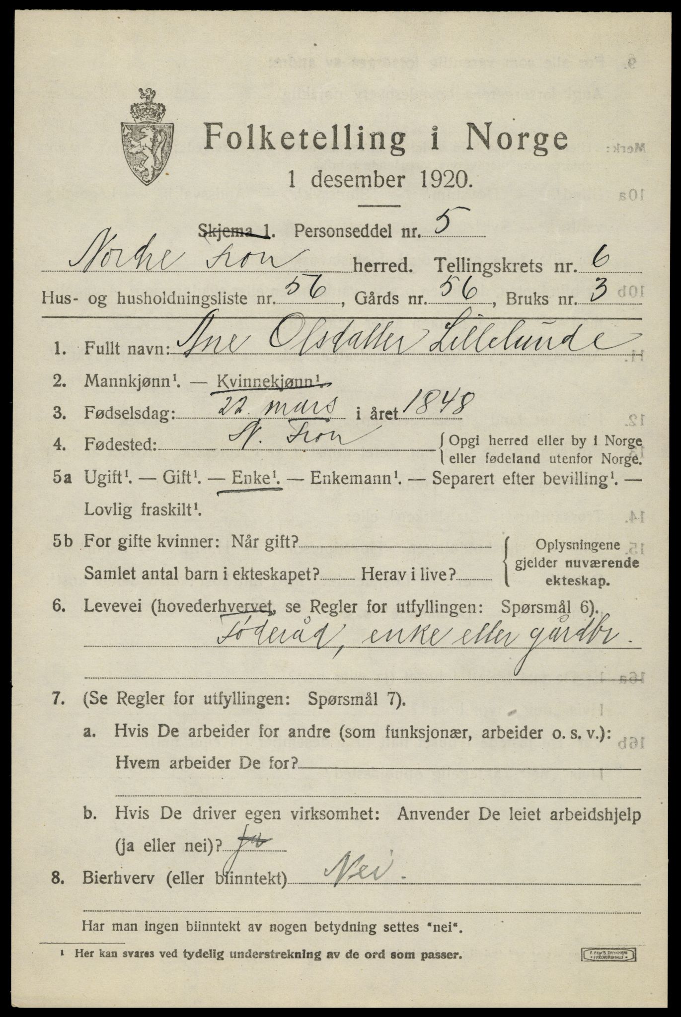 SAH, 1920 census for Nord-Fron, 1920, p. 5970