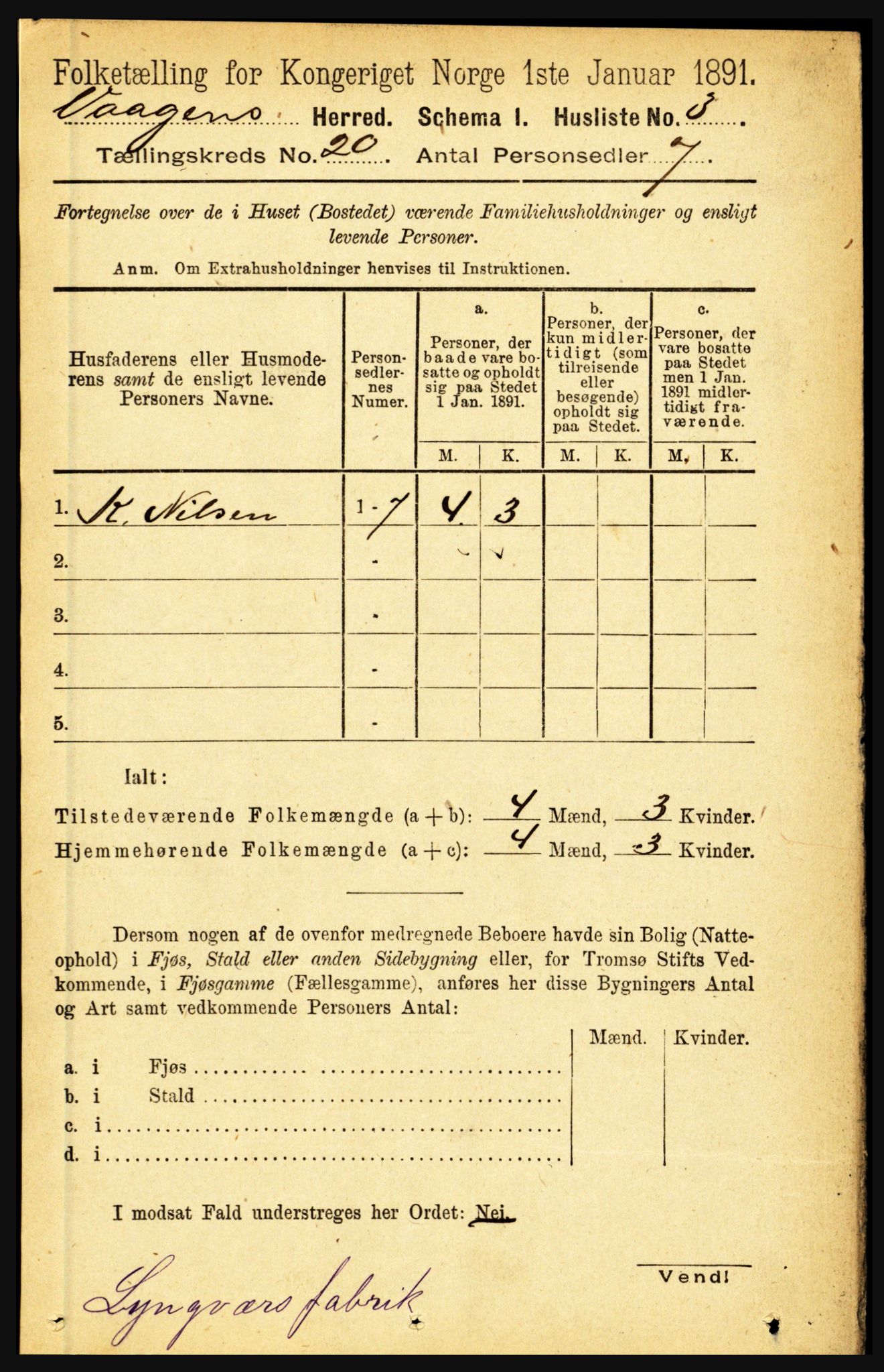 RA, 1891 census for 1865 Vågan, 1891, p. 5830