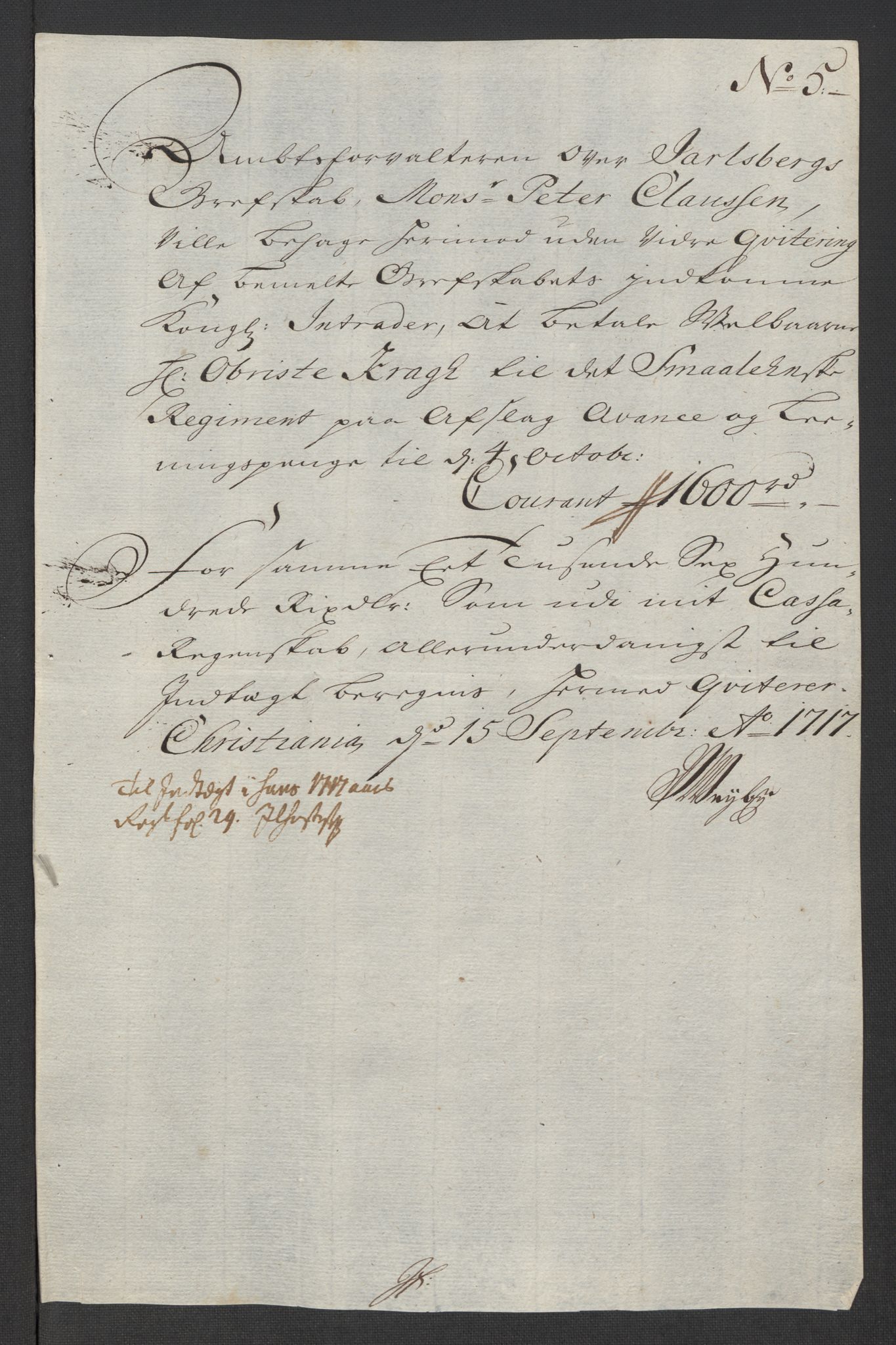 Rentekammeret inntil 1814, Reviderte regnskaper, Fogderegnskap, AV/RA-EA-4092/R32/L1881: Fogderegnskap Jarlsberg grevskap, 1717, p. 247