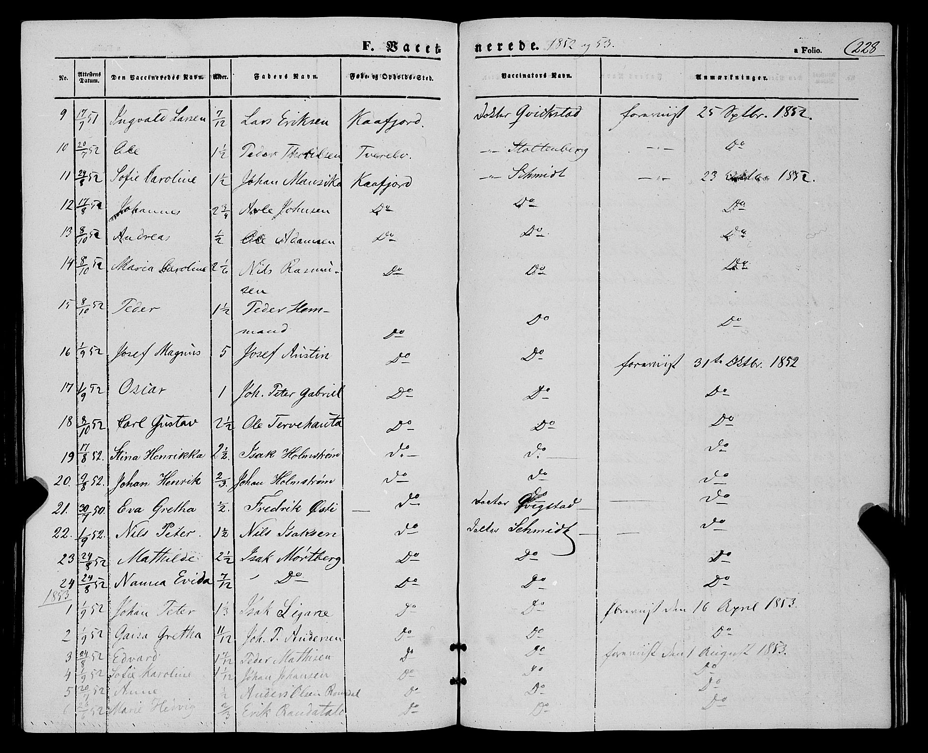 Talvik sokneprestkontor, SATØ/S-1337/H/Ha/L0016kirke: Parish register (official) no. 16, 1847-1857, p. 228