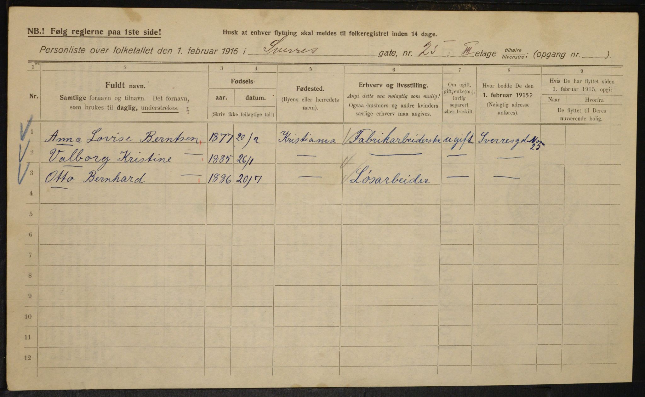 OBA, Municipal Census 1916 for Kristiania, 1916, p. 109061