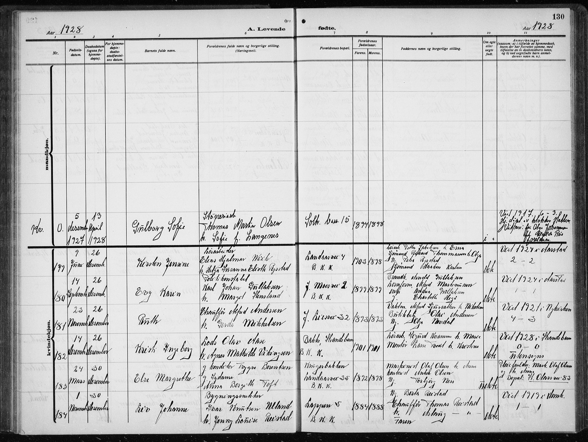 Årstad Sokneprestembete, AV/SAB-A-79301/H/Hab/L0005: Parish register (copy) no. A 5, 1924-1934, p. 130