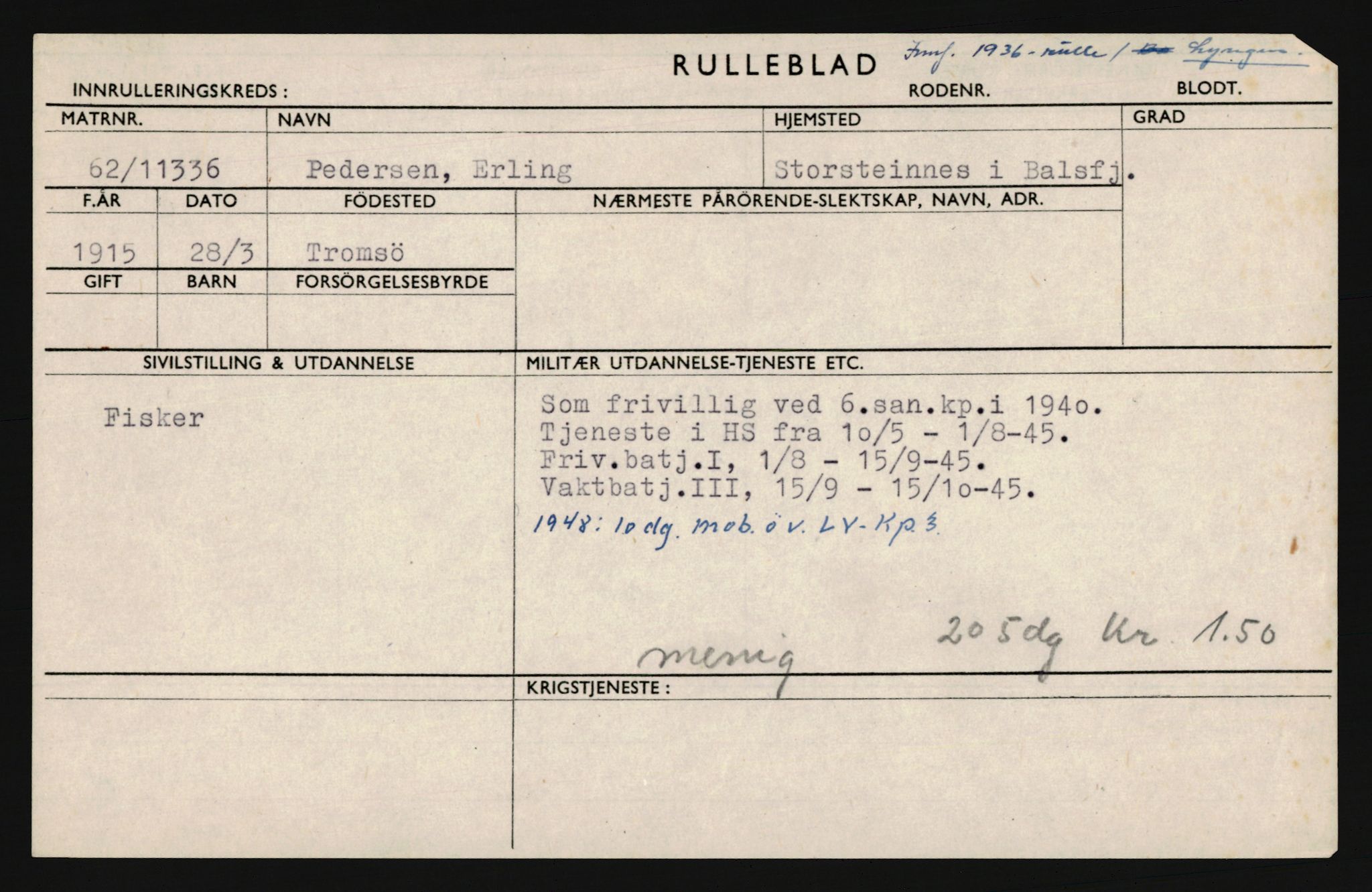 Forsvaret, Troms infanteriregiment nr. 16, AV/RA-RAFA-3146/P/Pa/L0020: Rulleblad for regimentets menige mannskaper, årsklasse 1936, 1936, p. 1103