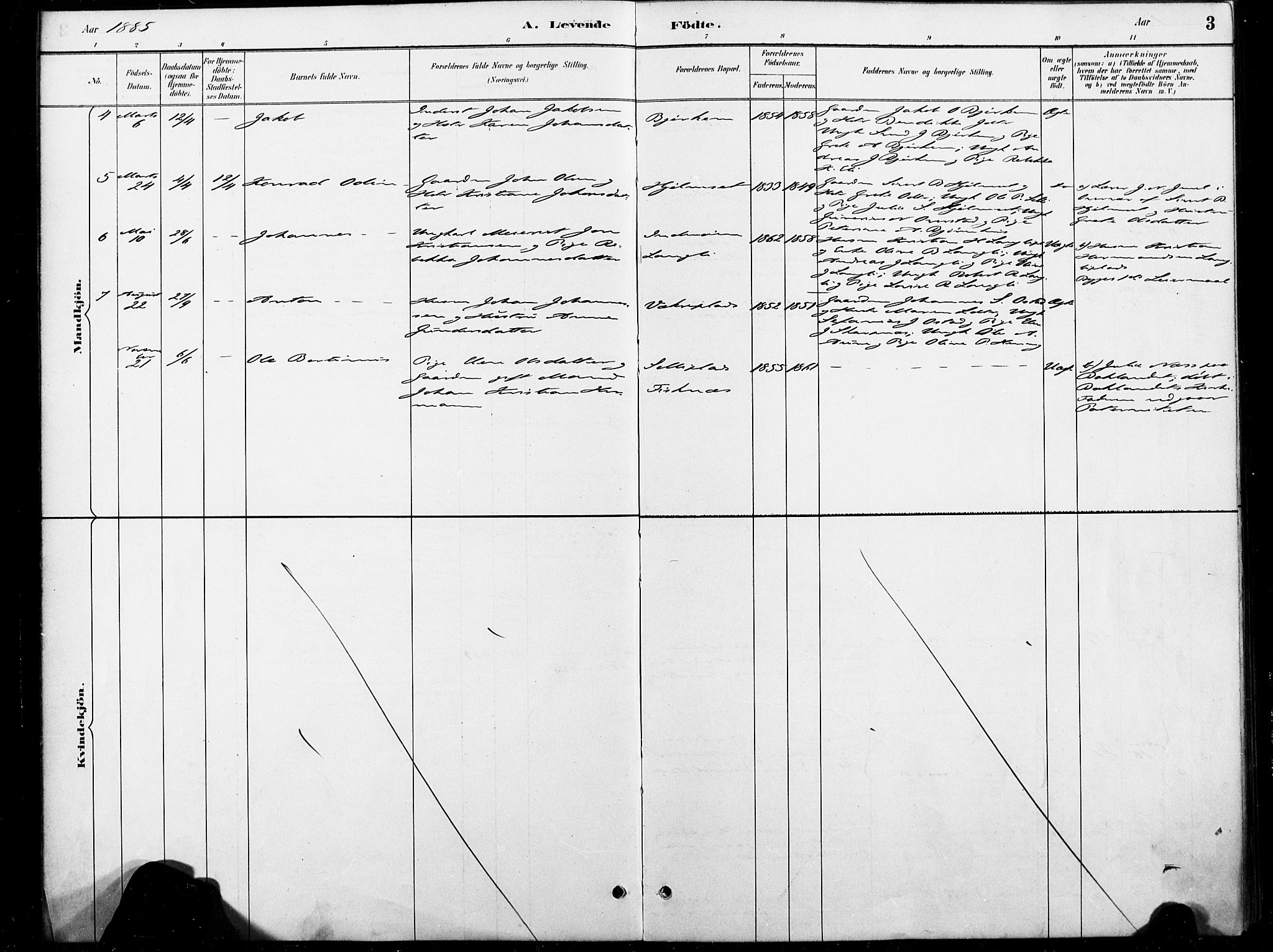 Ministerialprotokoller, klokkerbøker og fødselsregistre - Nord-Trøndelag, SAT/A-1458/738/L0364: Parish register (official) no. 738A01, 1884-1902, p. 3