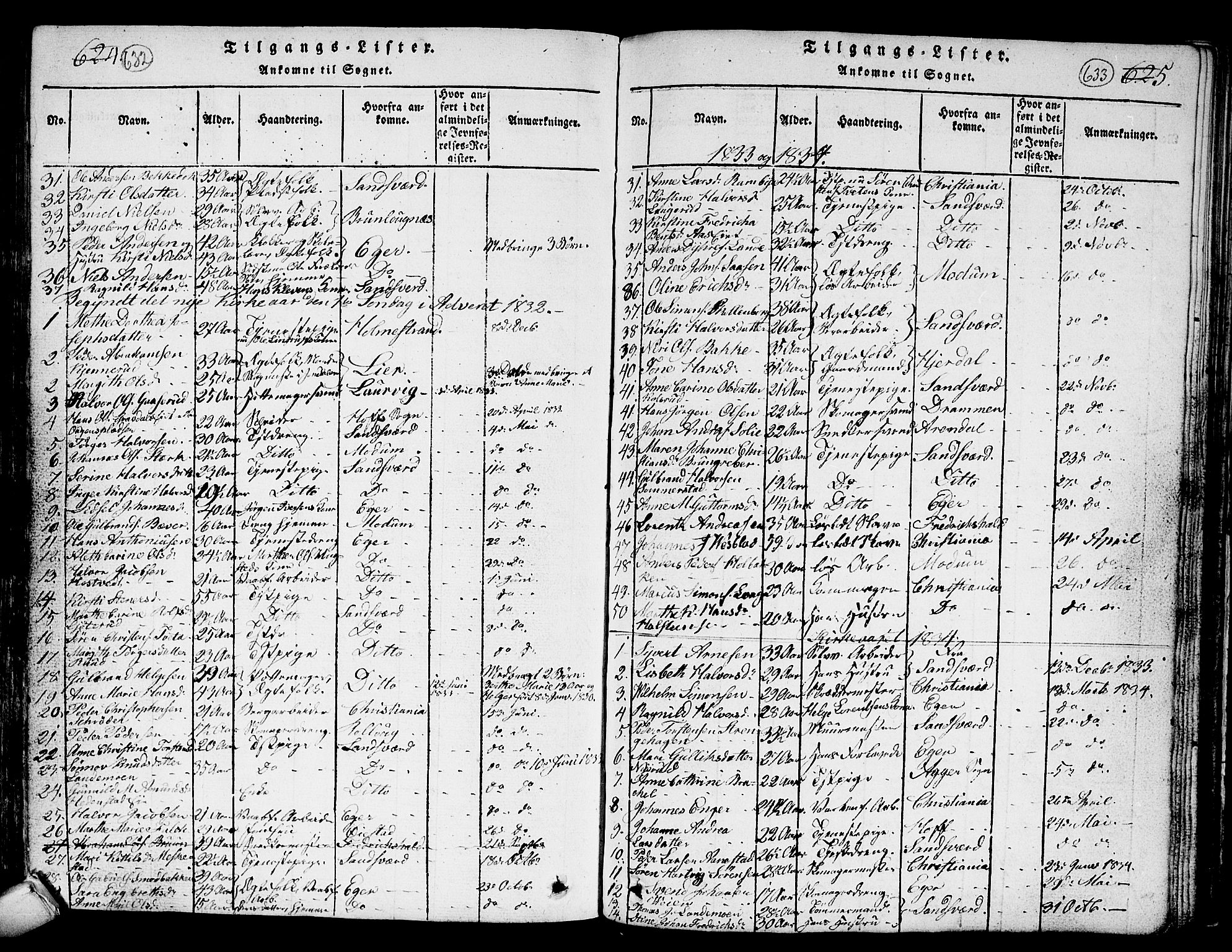 Kongsberg kirkebøker, AV/SAKO-A-22/G/Ga/L0001: Parish register (copy) no. 1, 1816-1839, p. 632-633