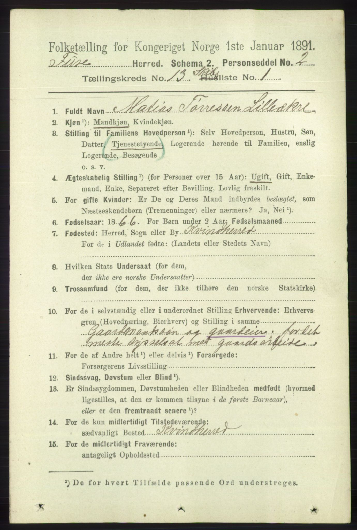 RA, 1891 census for 1241 Fusa, 1891, p. 2846