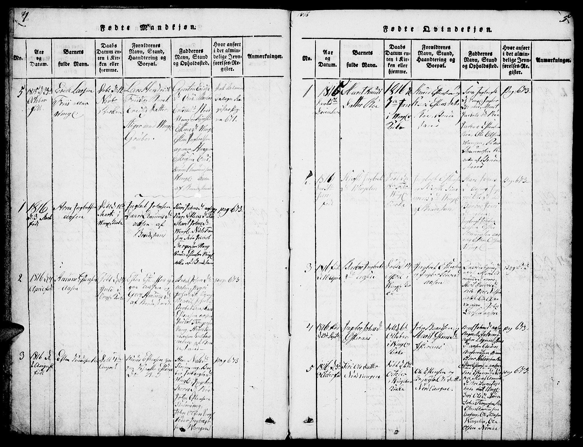 Tolga prestekontor, AV/SAH-PREST-062/L/L0003: Parish register (copy) no. 3, 1815-1862, p. 4-5