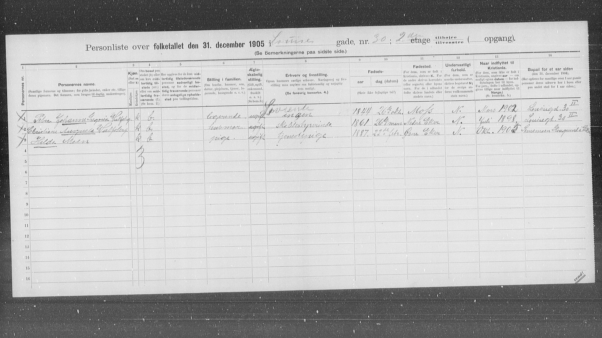 OBA, Municipal Census 1905 for Kristiania, 1905, p. 30714