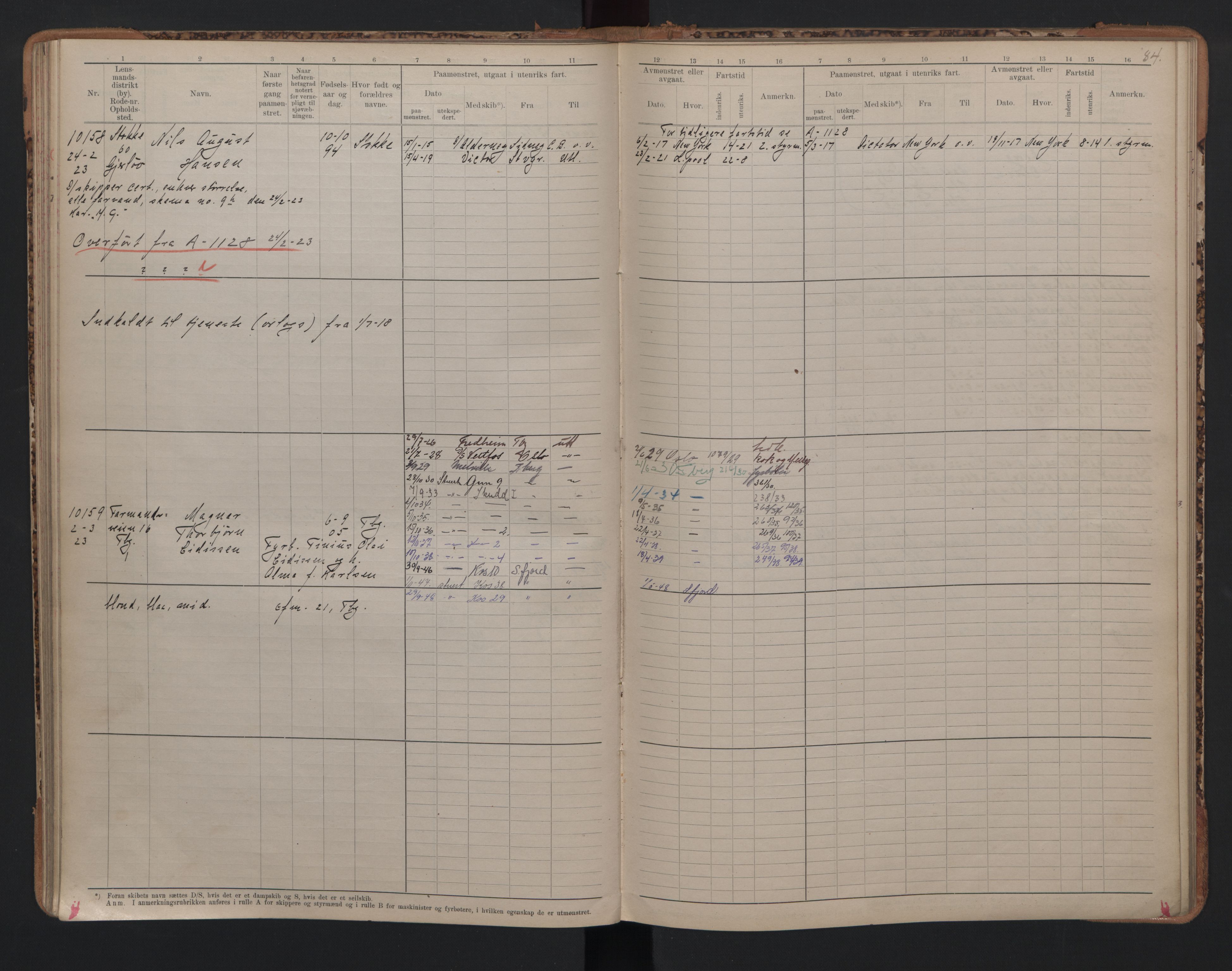 Tønsberg innrulleringskontor, SAKO/A-786/F/Fc/Fcb/L0010: Hovedrulle Patent nr. 9993-1923, 1922-1923, p. 84