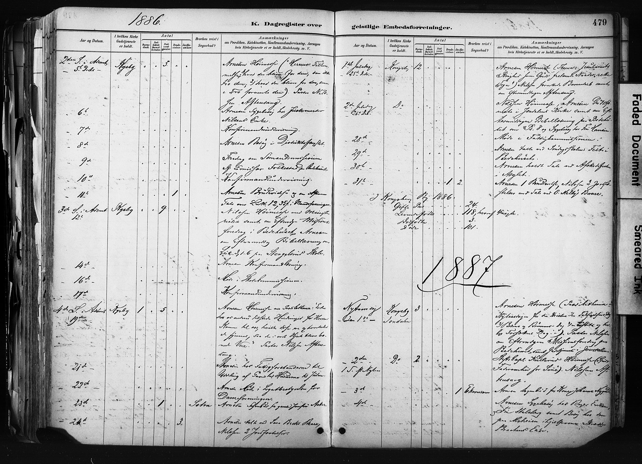 Kongsberg kirkebøker, AV/SAKO-A-22/F/Fb/L0002: Parish register (official) no. II 2, 1886-1896, p. 479