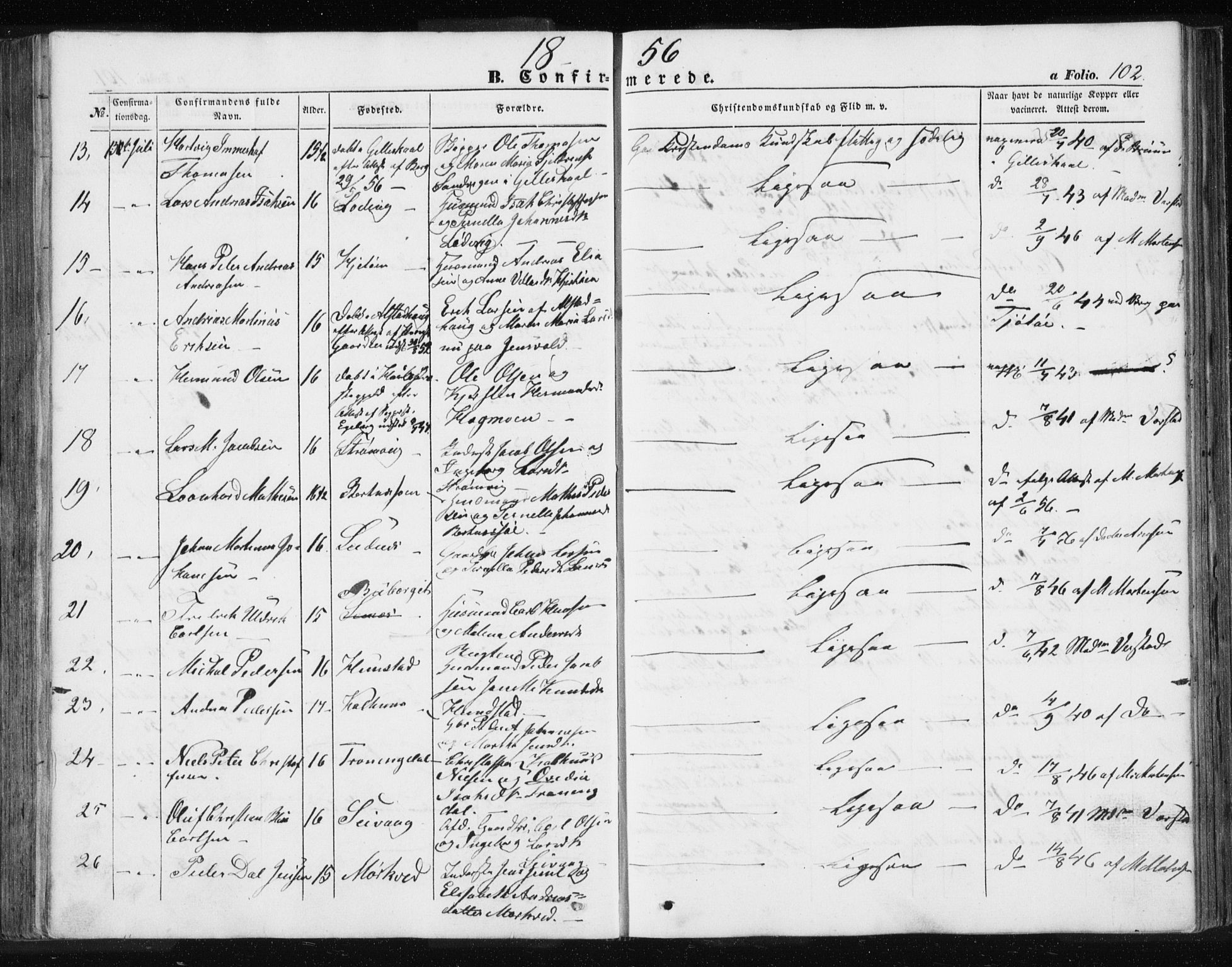 Ministerialprotokoller, klokkerbøker og fødselsregistre - Nordland, AV/SAT-A-1459/801/L0028: Parish register (copy) no. 801C03, 1855-1867, p. 102