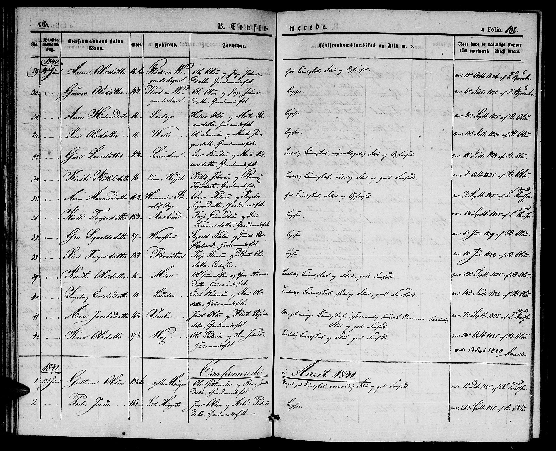 Gjerstad sokneprestkontor, SAK/1111-0014/F/Fa/Faa/L0005: Parish register (official) no. A 5, 1829-1841, p. 108