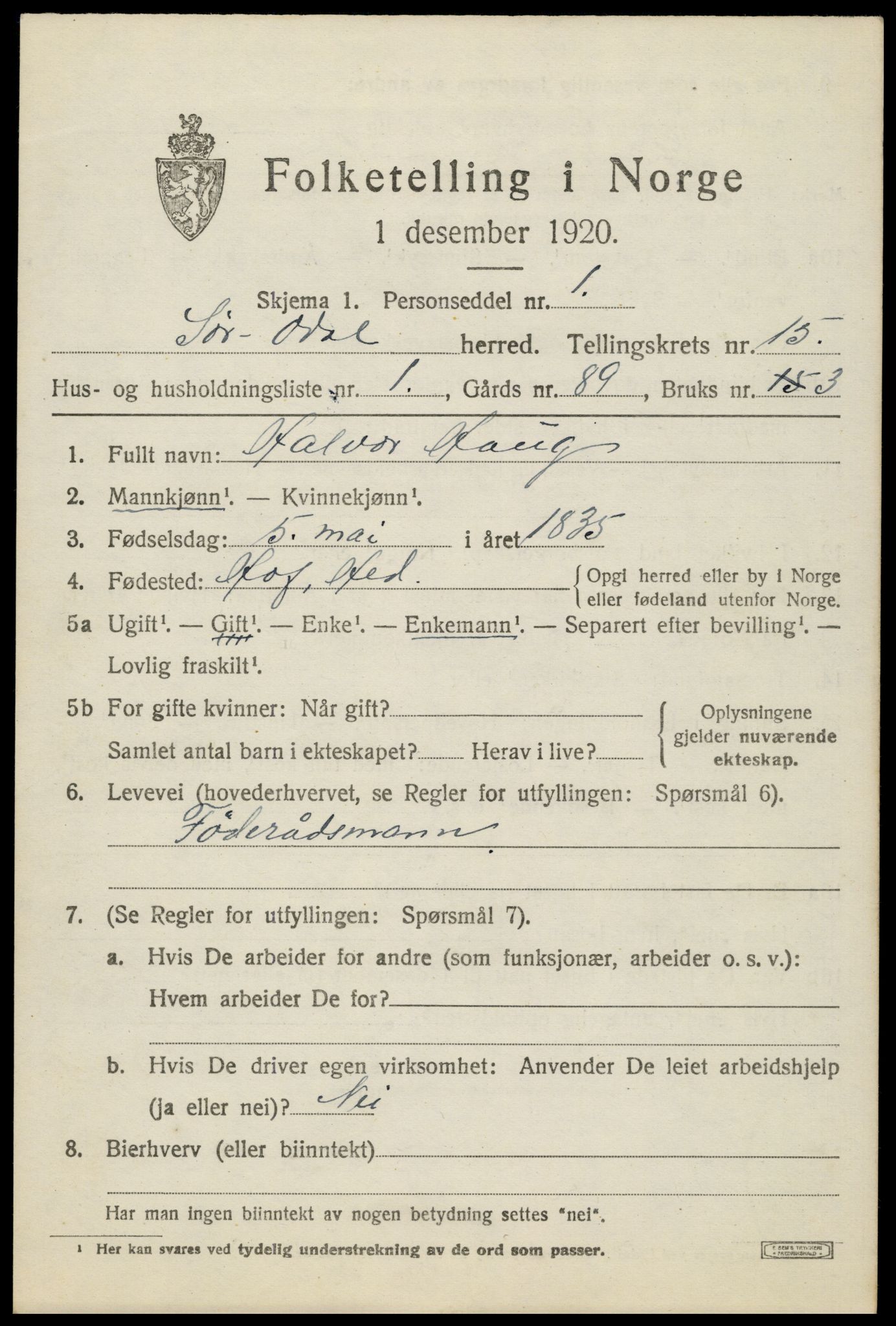 SAH, 1920 census for Sør-Odal, 1920, p. 15133