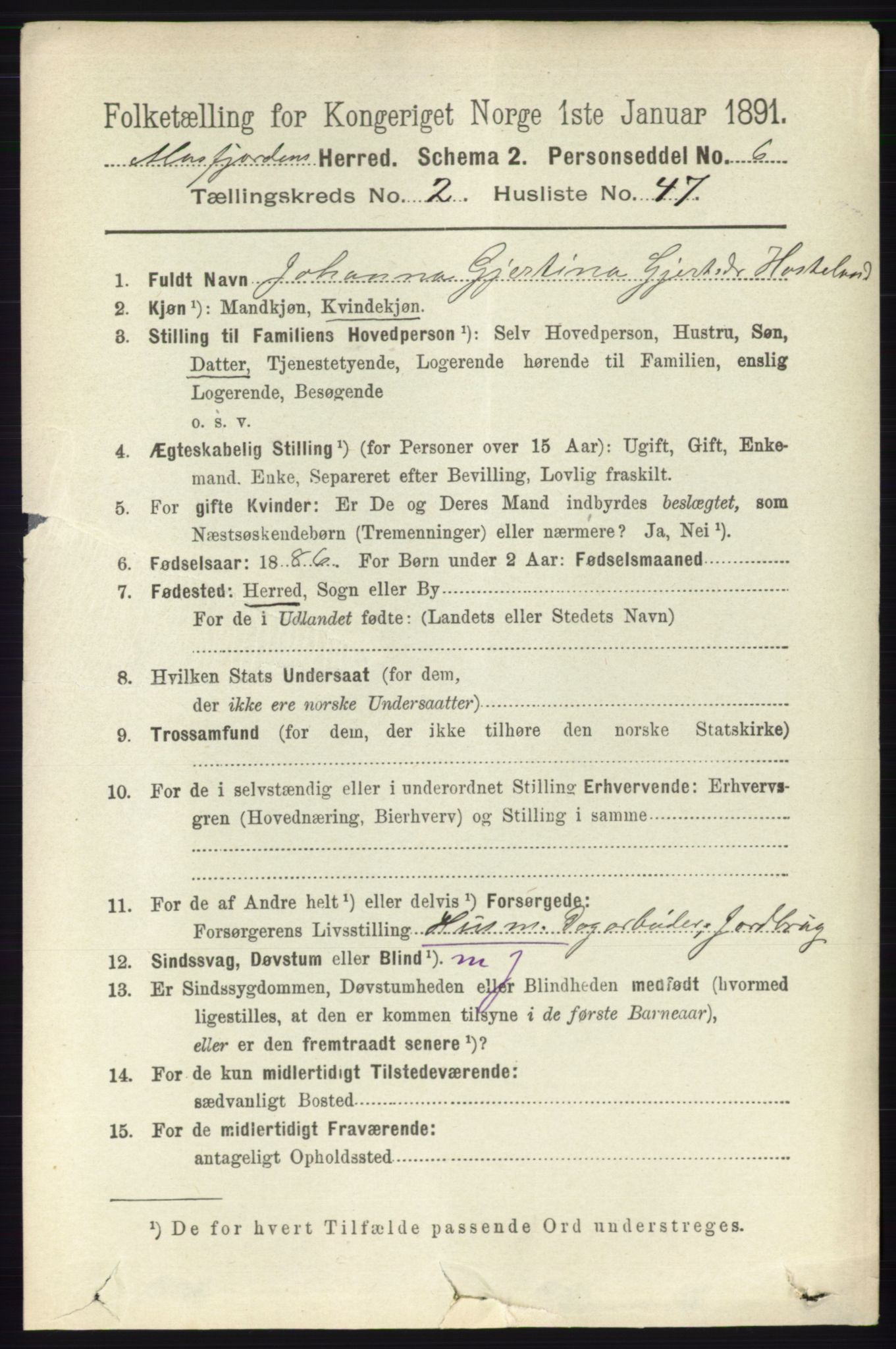 RA, 1891 census for 1266 Masfjorden, 1891, p. 494